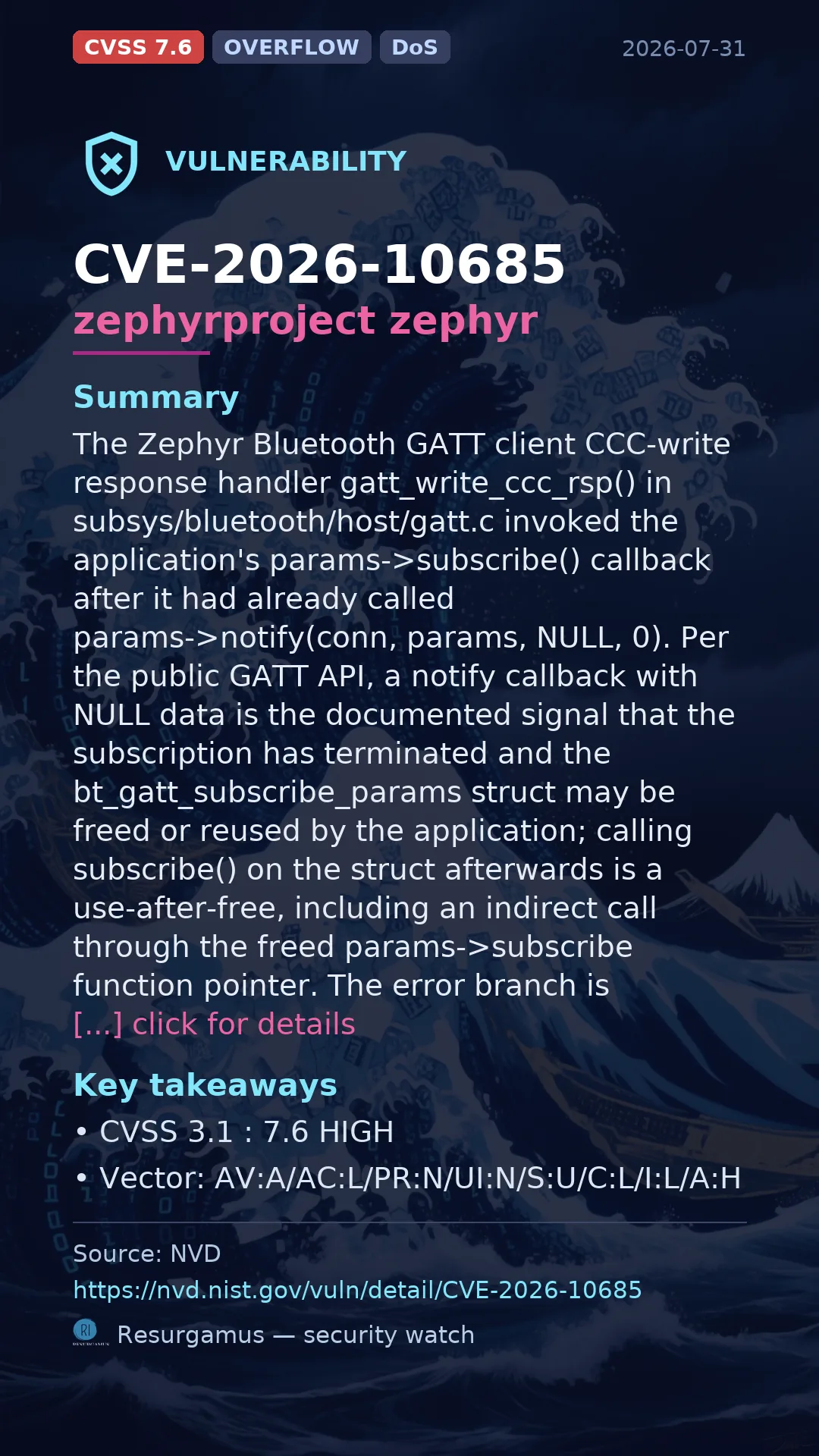 CVE-2026-10685 zephyrproject zephyr Vulnerability