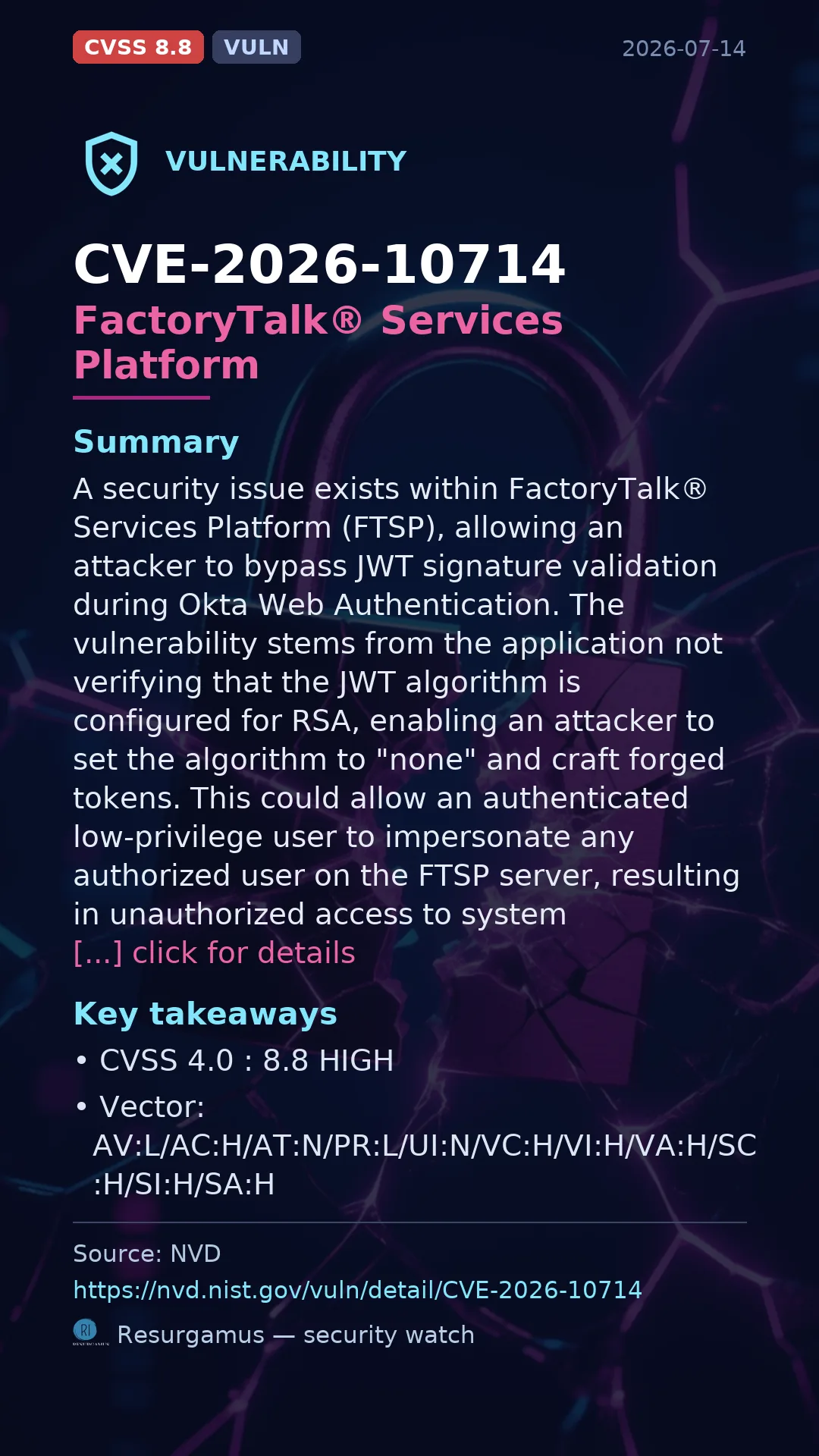 CVE-2026-10714 FactoryTalk® Services Platform Vulnerability