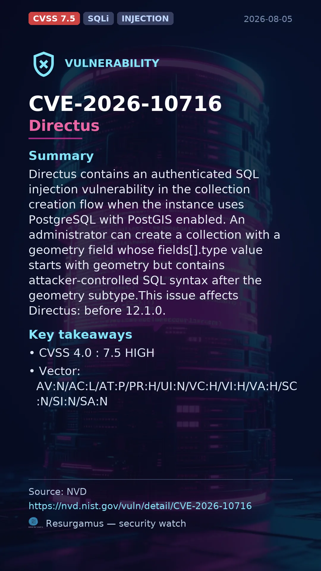 CVE-2026-10716 Directus Vulnerability