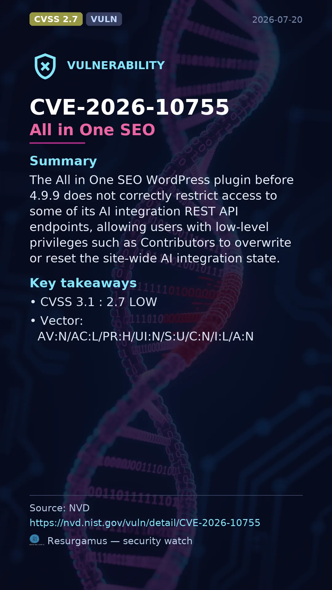 CVE-2026-10755 All in One SEO Vulnerability