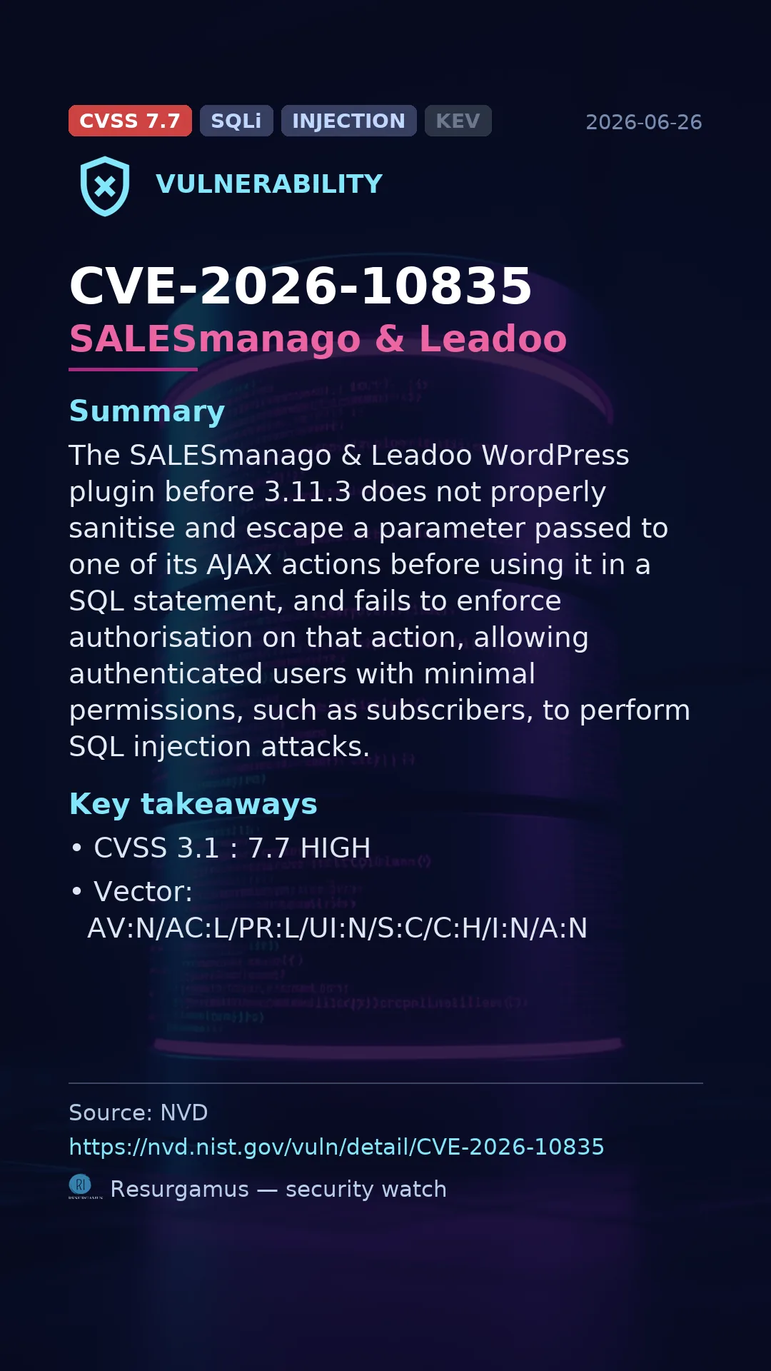 CVE-2026-10835 SALESmanago & Leadoo Vulnerability
