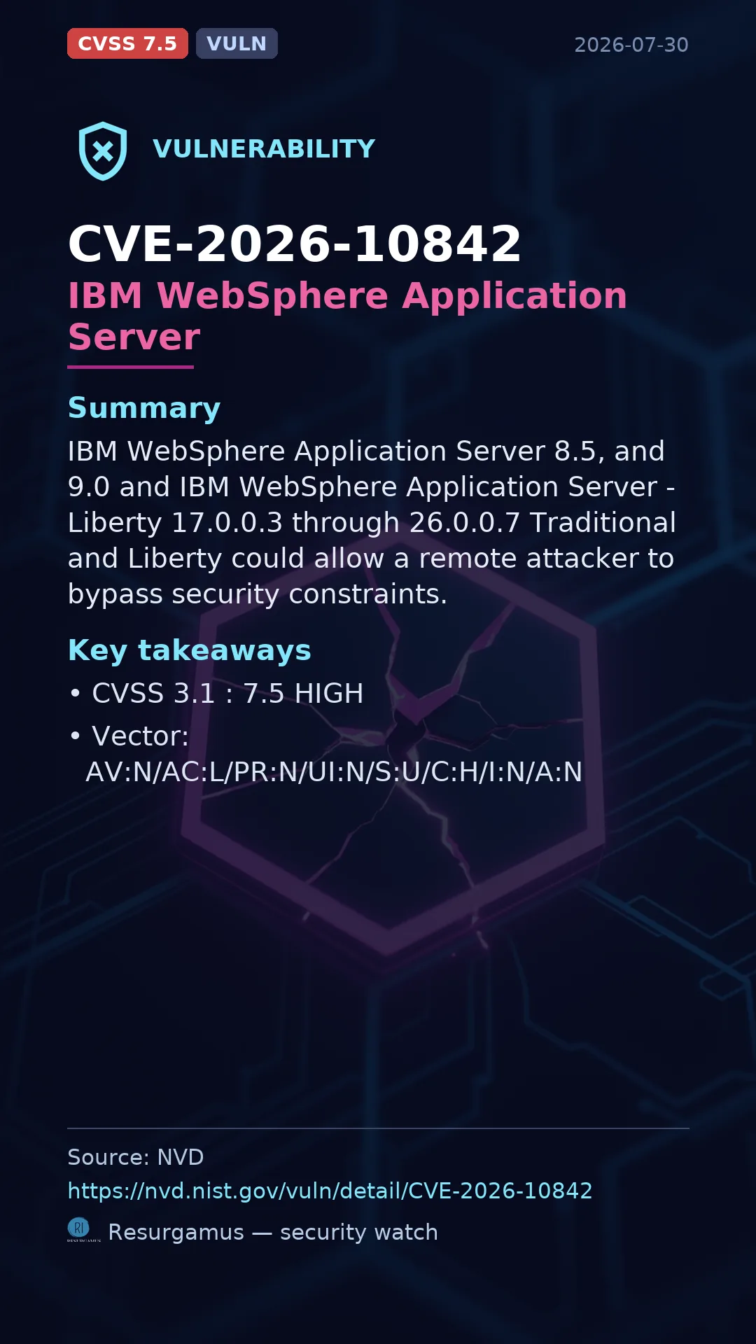 CVE-2026-10842 IBM WebSphere Application Server Vulnerability