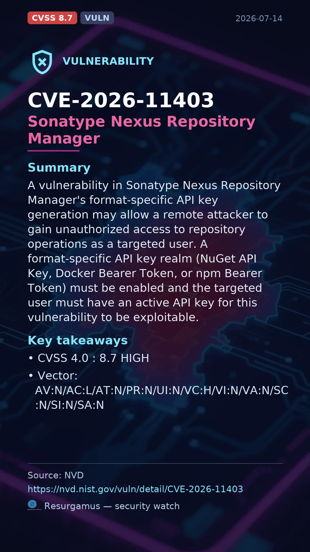 CVE-2026-11403 Sonatype Nexus Repository Manager Vulnerability