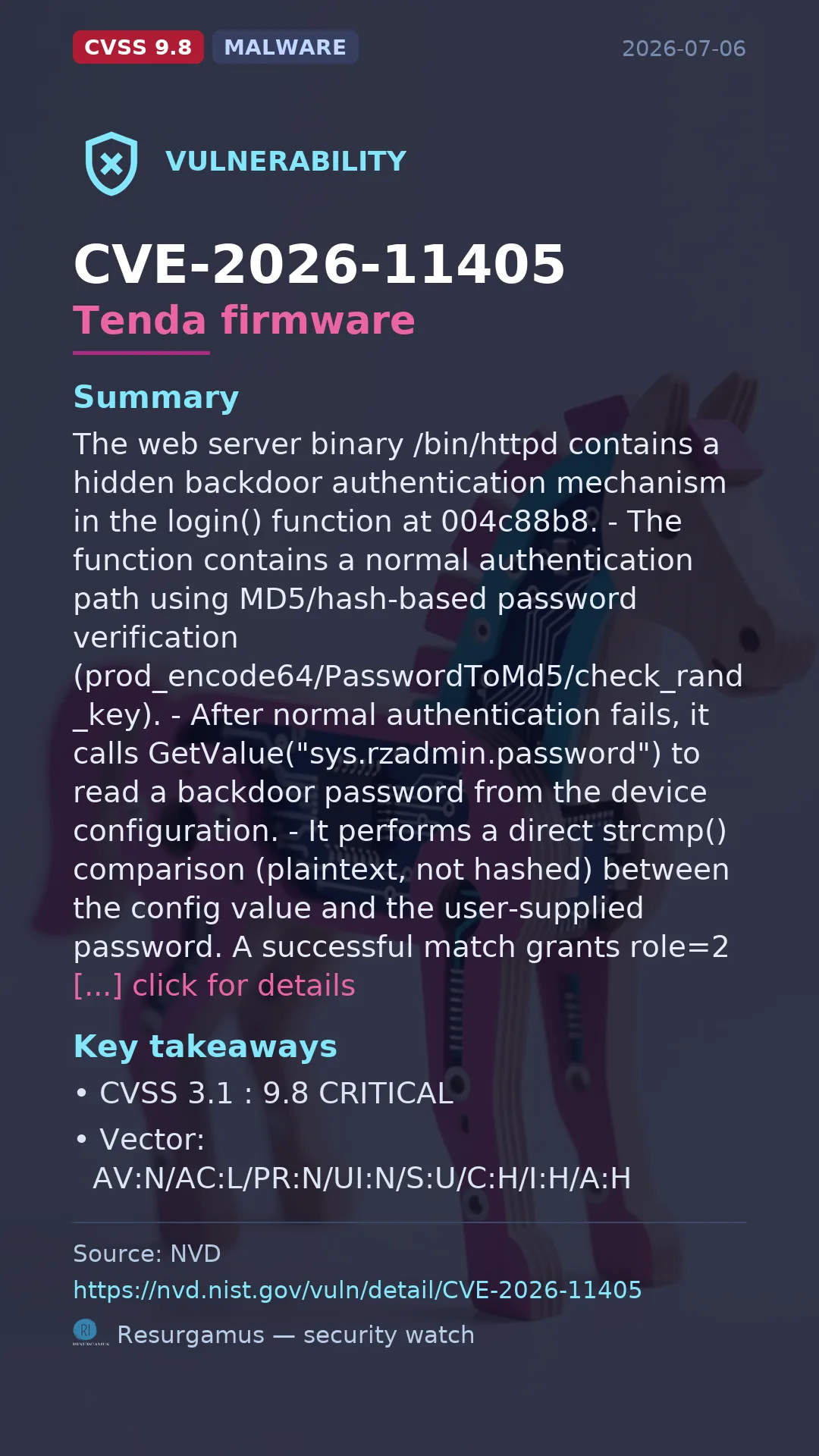 CVE-2026-11405 Tenda firmware Vulnerability
