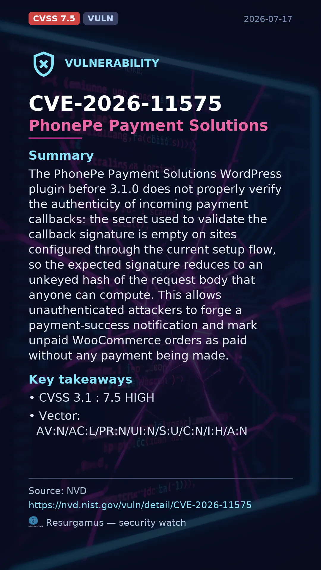 CVE-2026-11575 PhonePe Payment Solutions Vulnerability