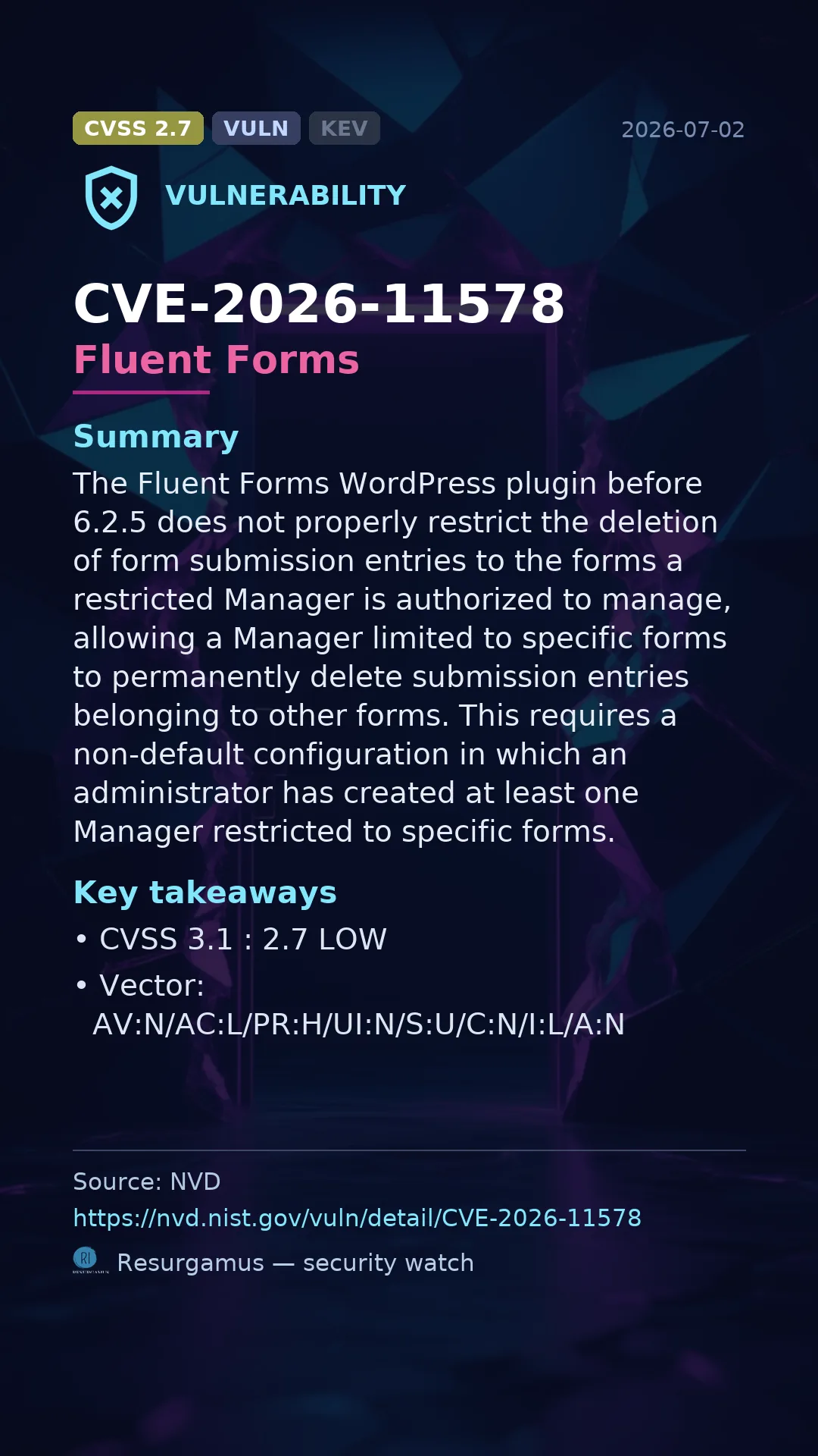 CVE-2026-11578 Fluent Forms Vulnerability