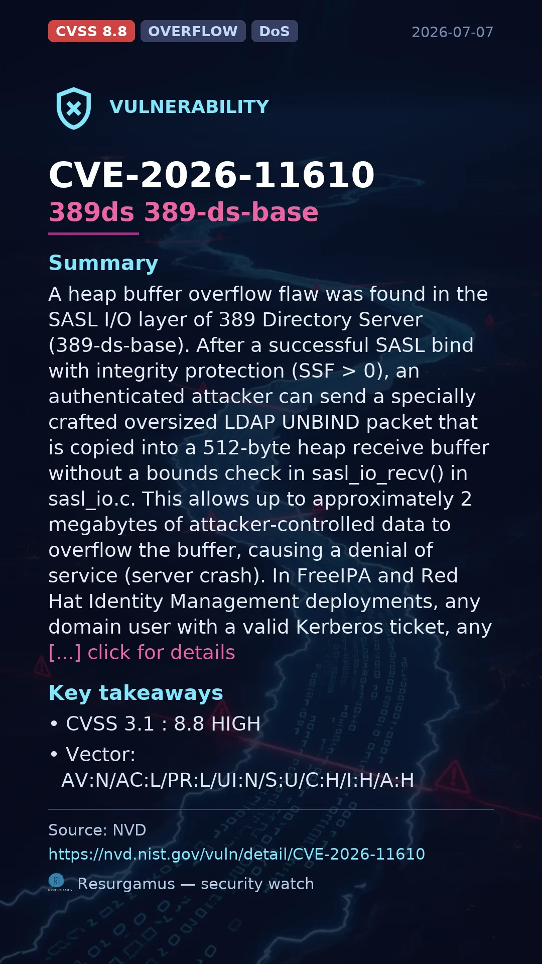 CVE-2026-11610 389ds 389-ds-base Vulnerability