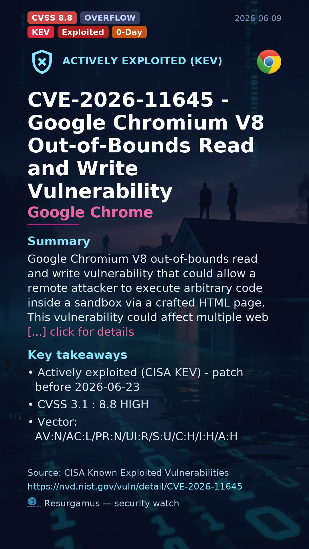 CVE-2026-11645 - Google Chrome - actively exploited (KEV) vulnerability