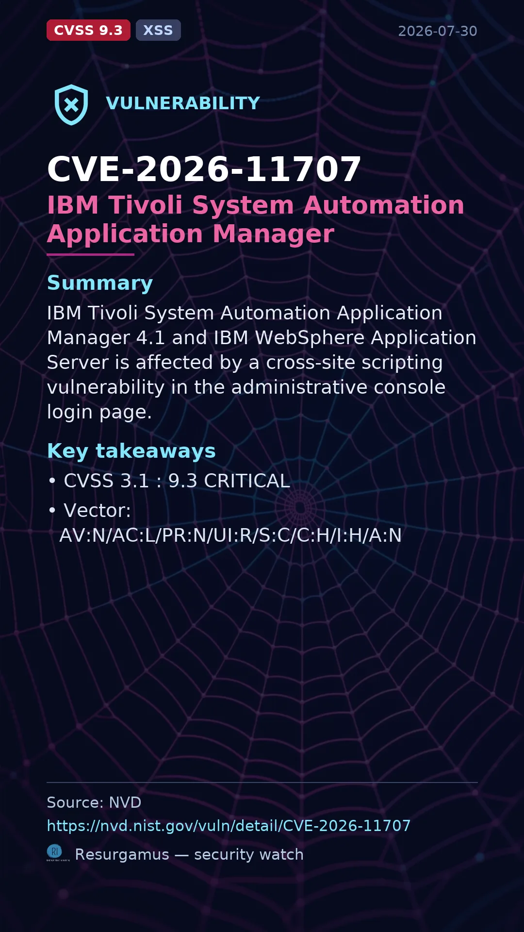 CVE-2026-11707 IBM Tivoli System Automation Application Manager Vulnerability