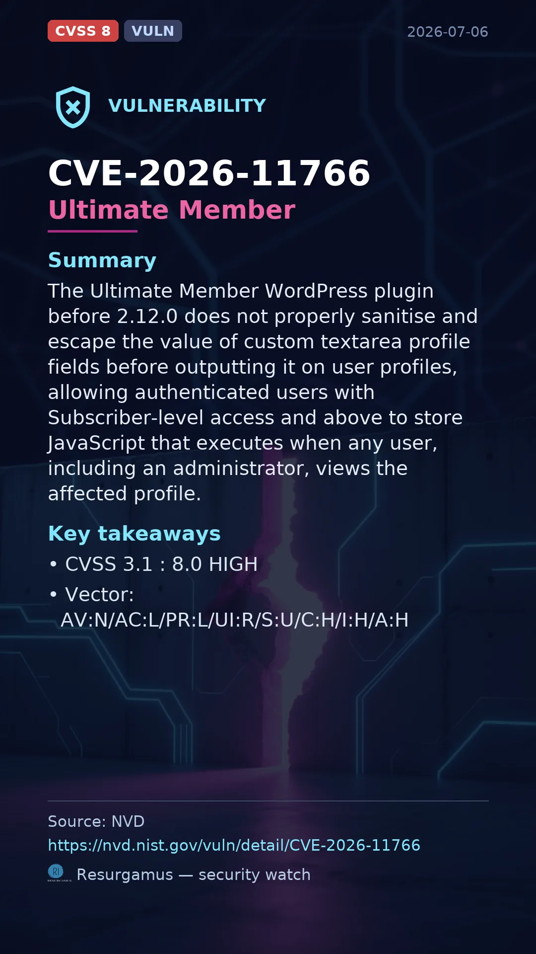 CVE-2026-11766 Ultimate Member Vulnerability