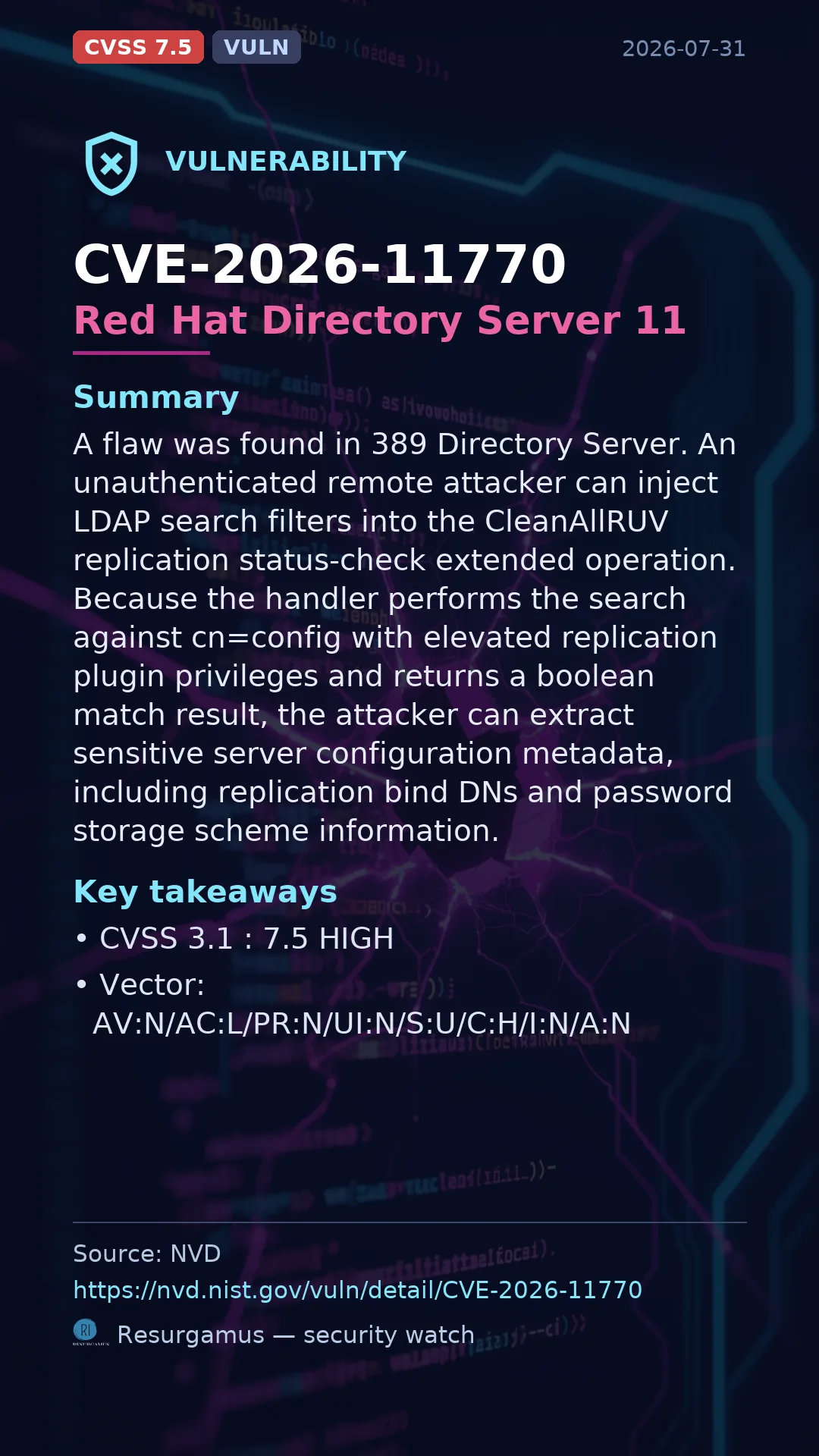 CVE-2026-11770 Red Hat Directory Server 11 Vulnerability