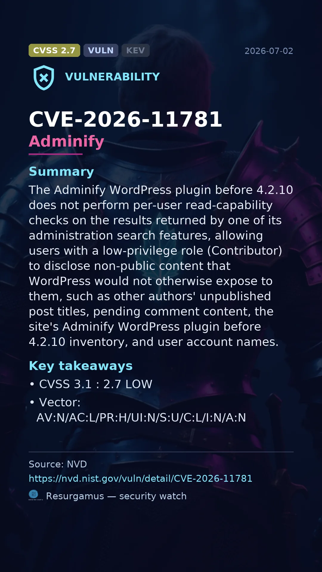 CVE-2026-11781 Adminify Vulnerability