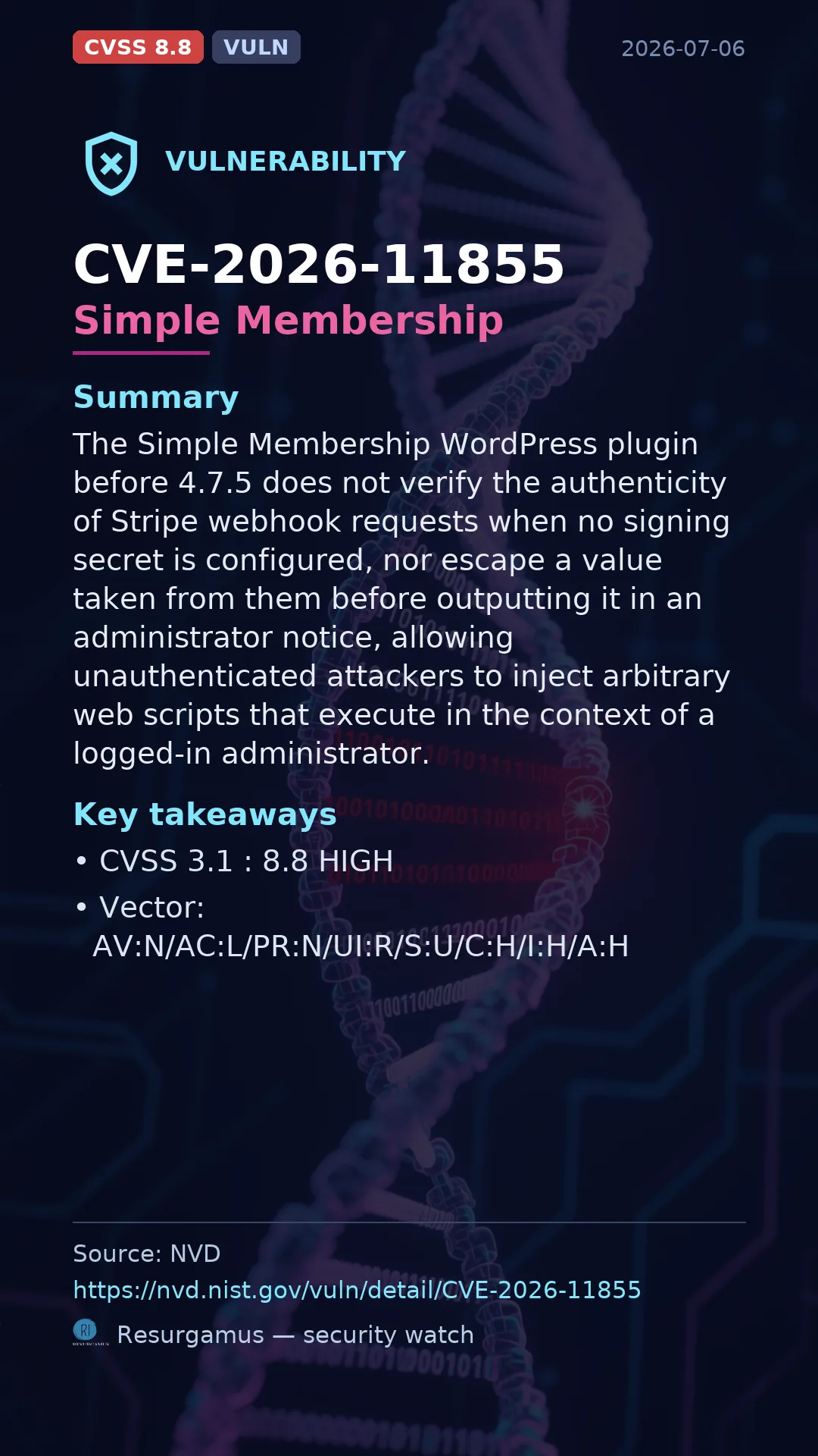 CVE-2026-11855 Simple Membership Vulnerability