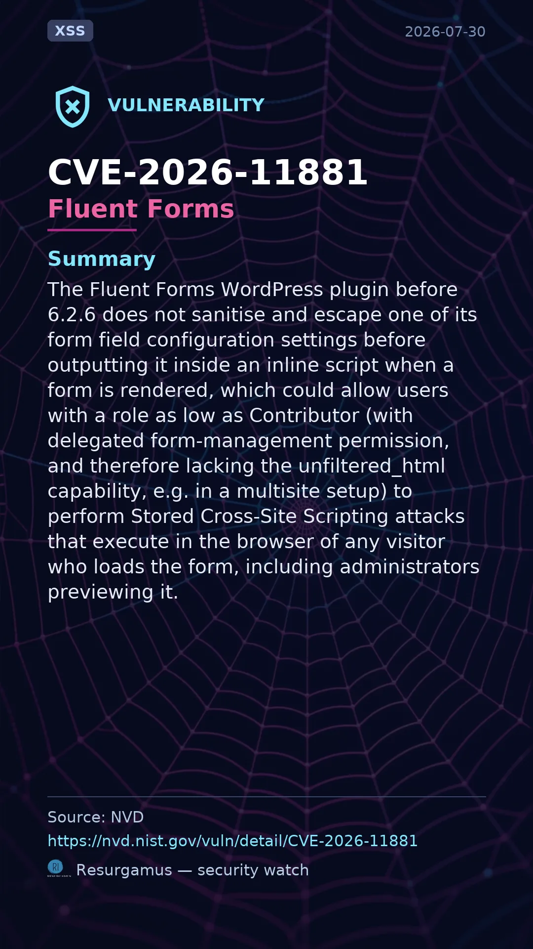 CVE-2026-11881 Fluent Forms Vulnerability