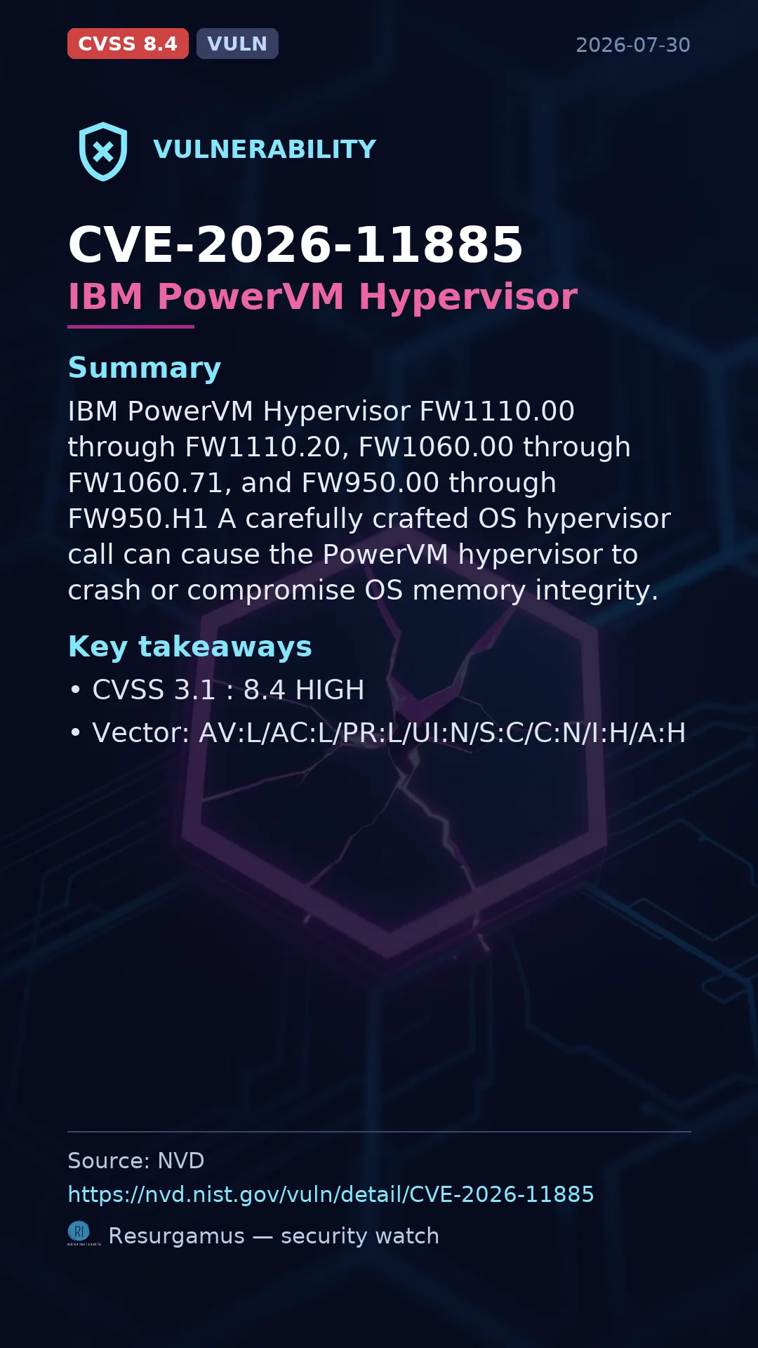 CVE-2026-11885 IBM PowerVM Hypervisor Vulnerability