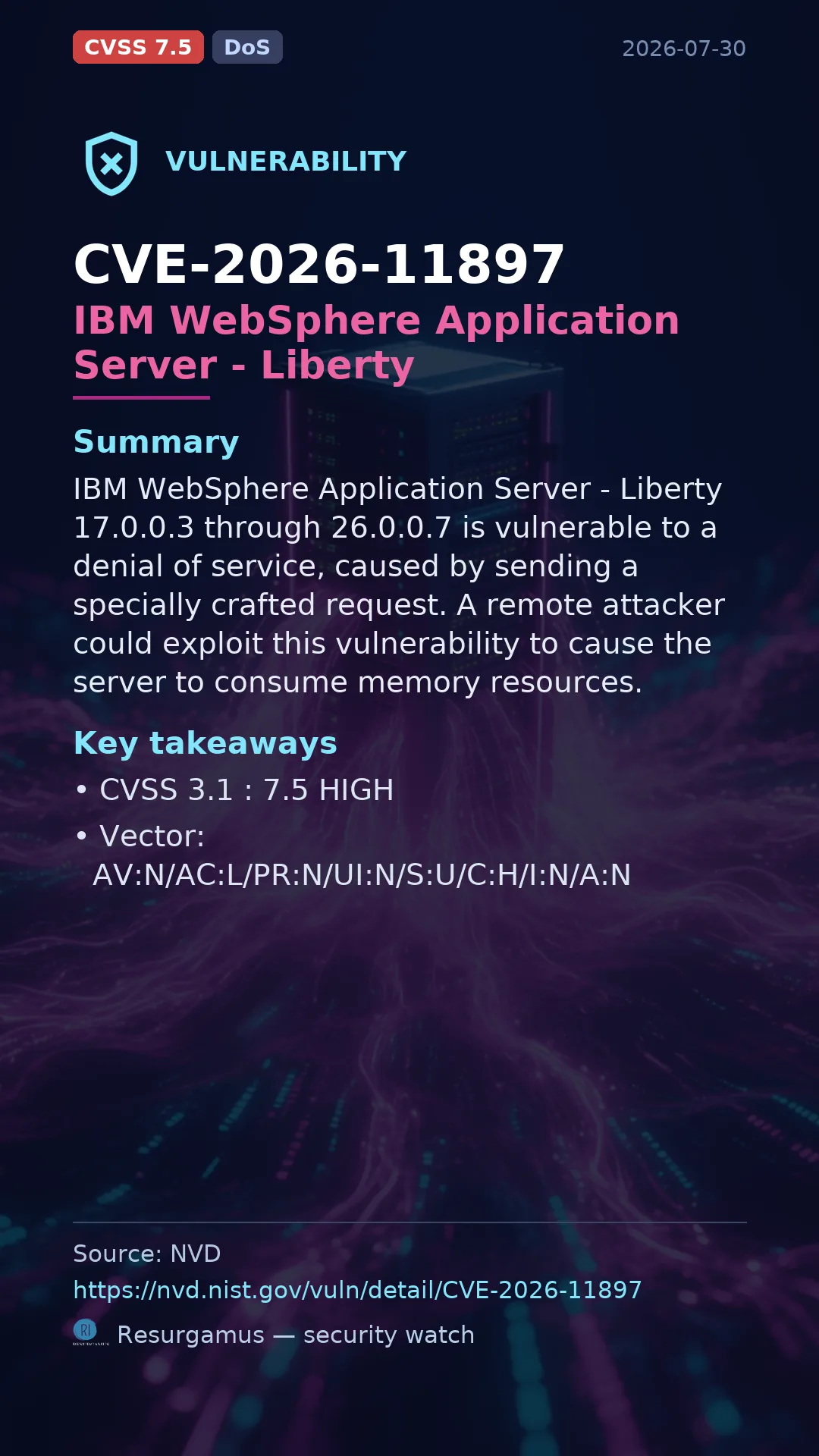 CVE-2026-11897 IBM WebSphere Application Server - Liberty Vulnerability