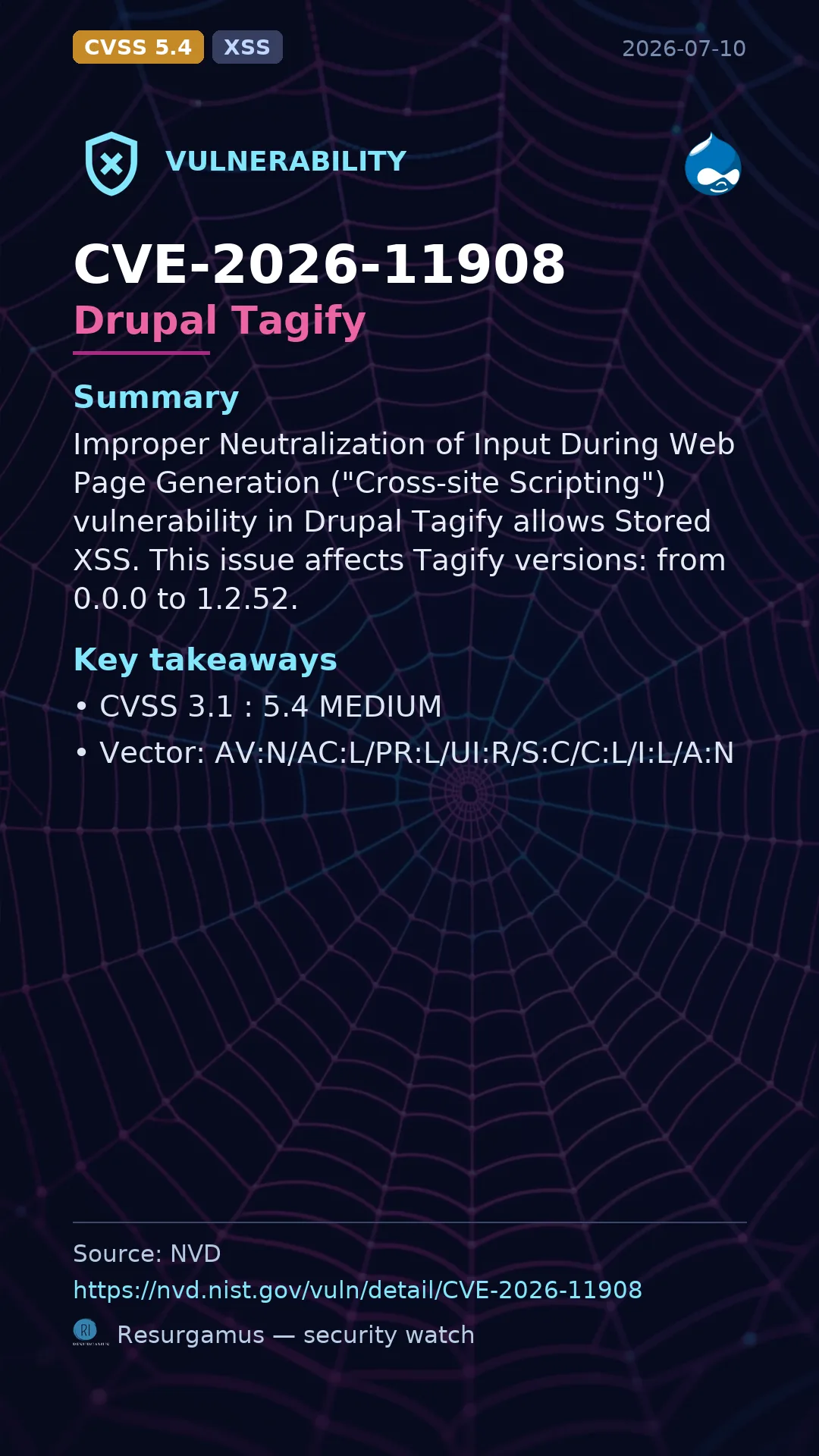 CVE-2026-11908 Drupal Tagify Vulnerability