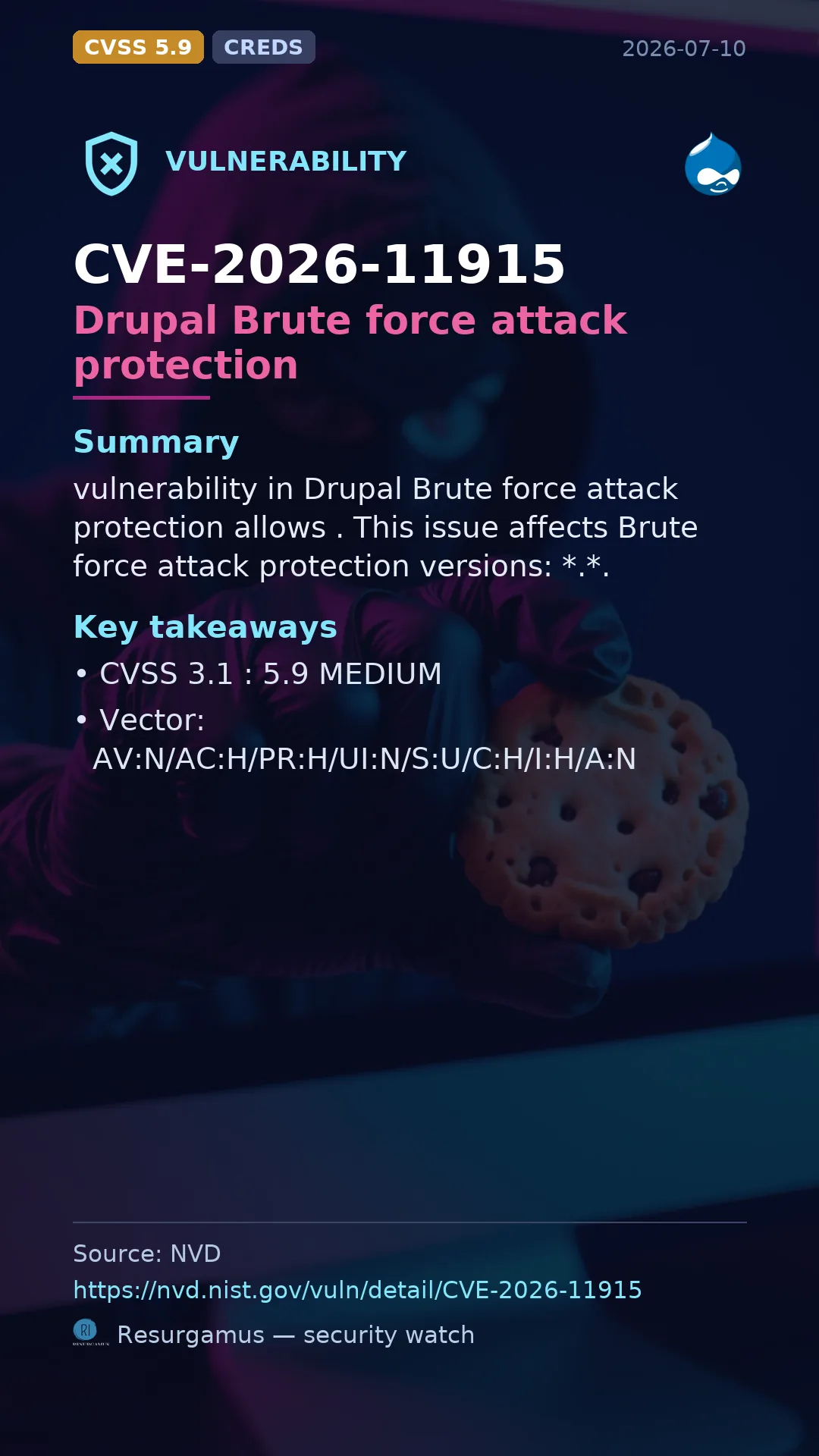 CVE-2026-11915 Drupal Brute force attack protection Vulnerability