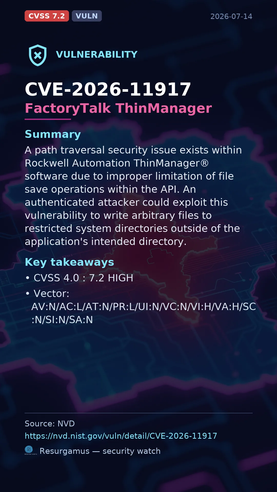 CVE-2026-11917 FactoryTalk ThinManager Vulnerability