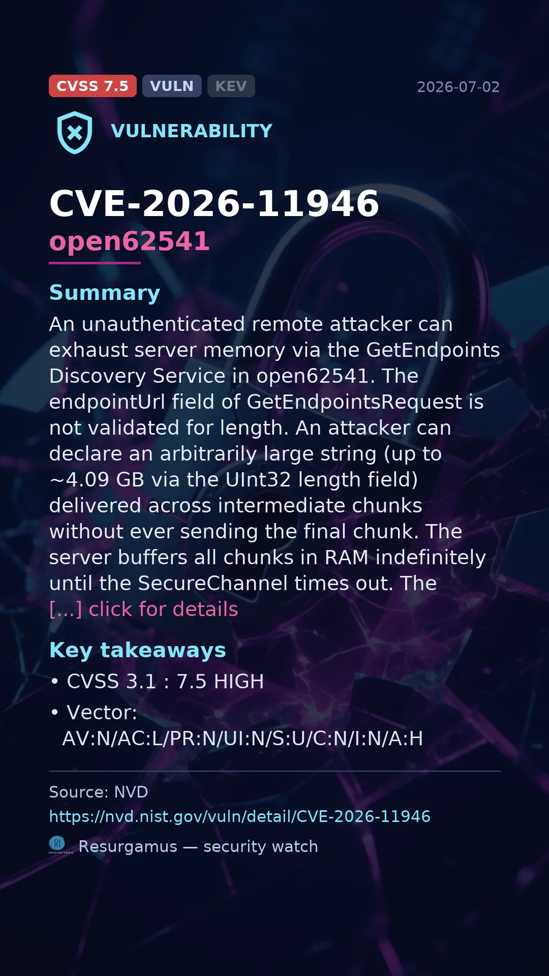 CVE-2026-11946 open62541 Vulnerability