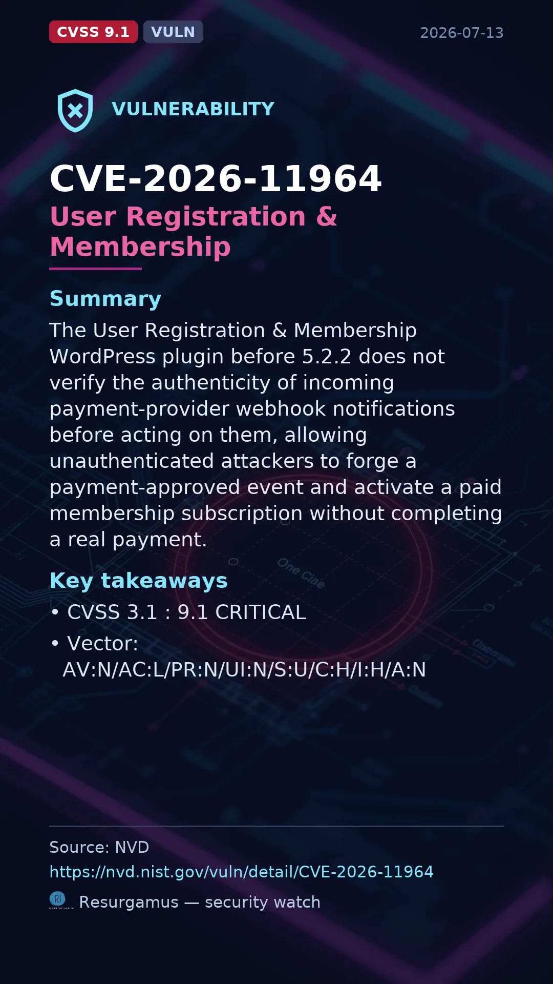 CVE-2026-11964 User Registration & Membership Vulnerability
