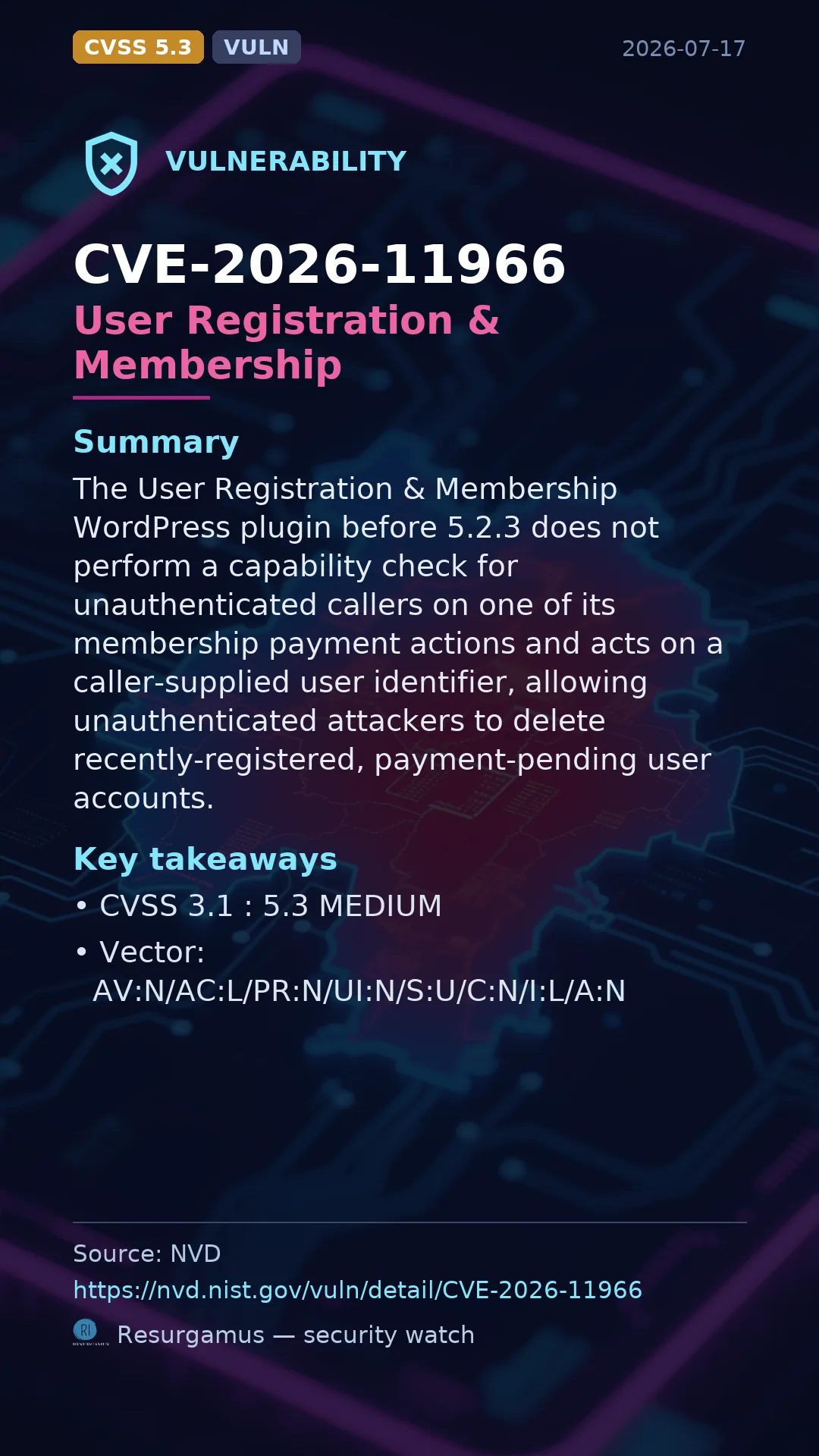 CVE-2026-11966 User Registration & Membership Vulnerability