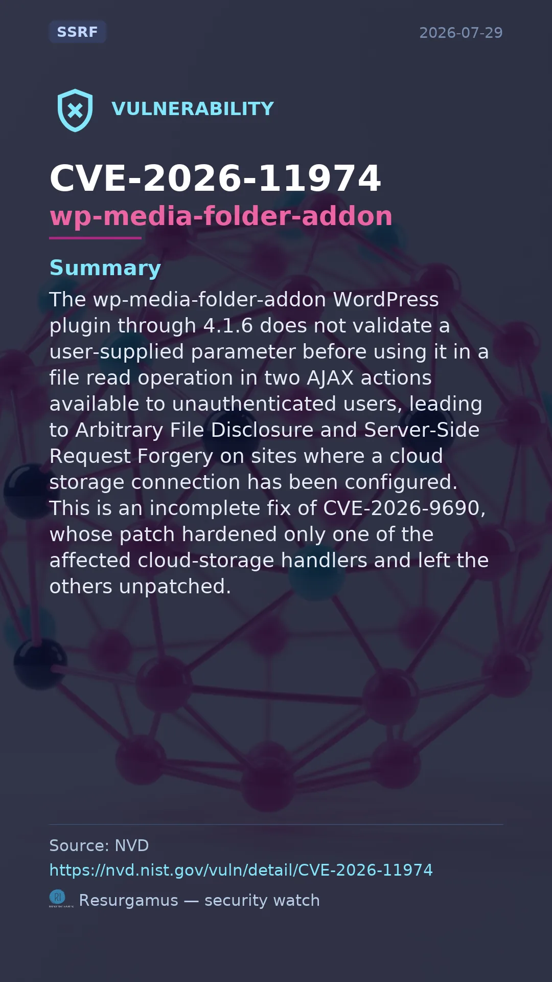 CVE-2026-11974 wp-media-folder-addon Vulnerability