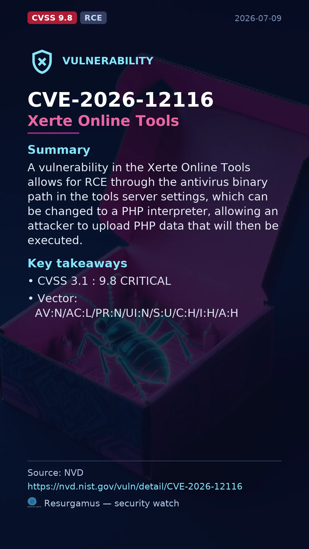 CVE-2026-12116 Xerte Online Tools Vulnerability