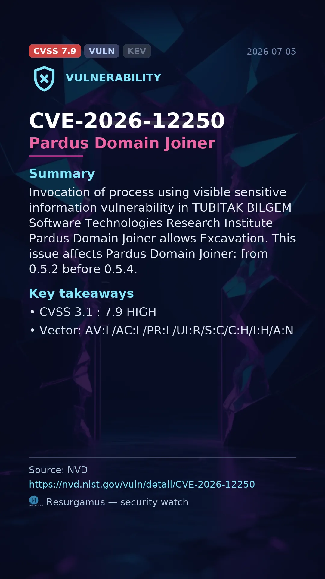 CVE-2026-12250 Pardus Domain Joiner Vulnerability