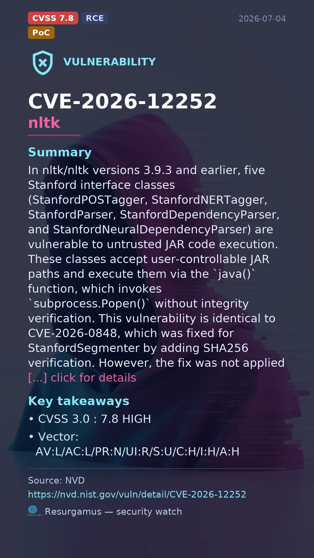 CVE-2026-12252 nltk Vulnerability
