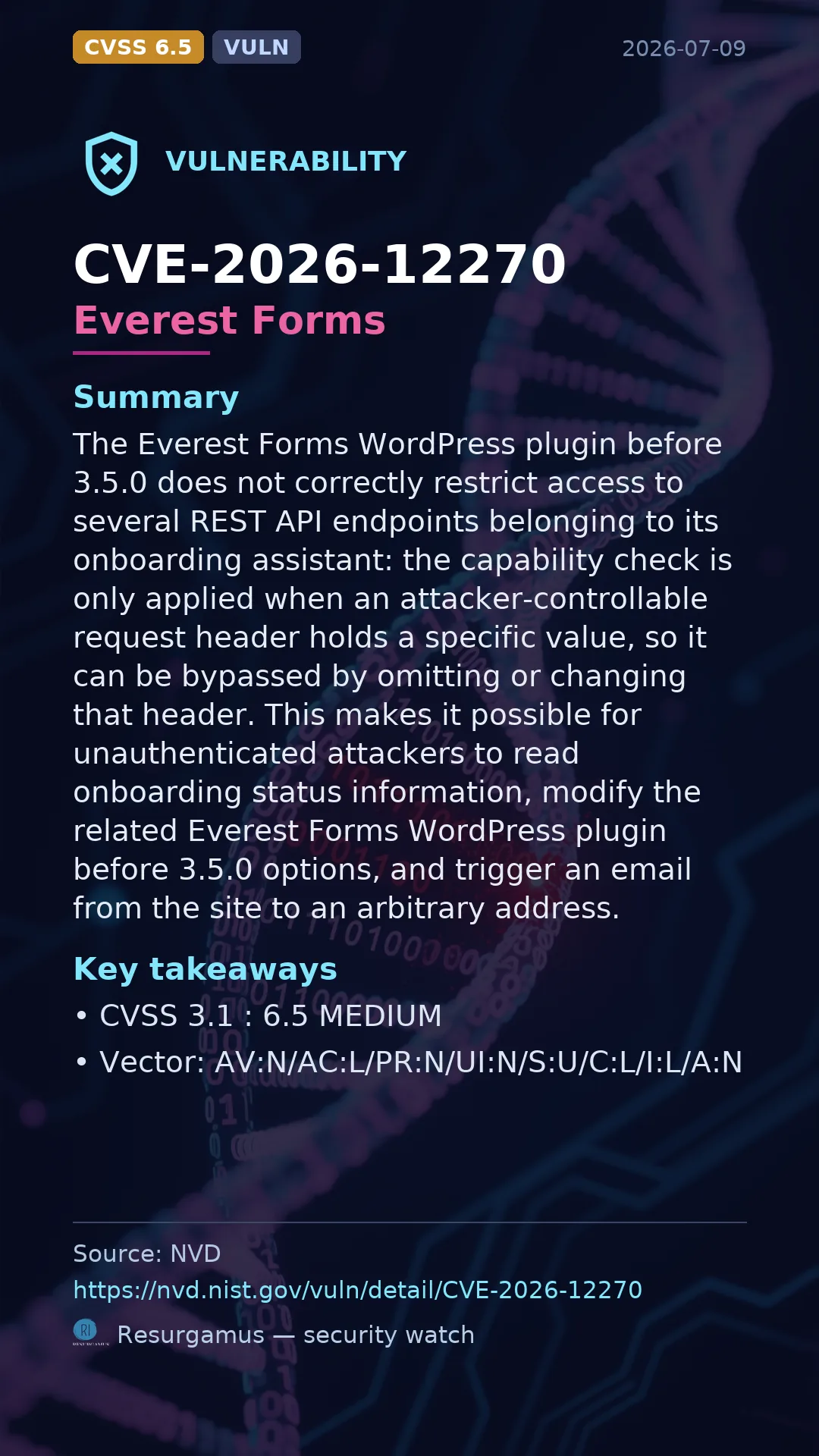 CVE-2026-12270 Everest Forms Vulnerability