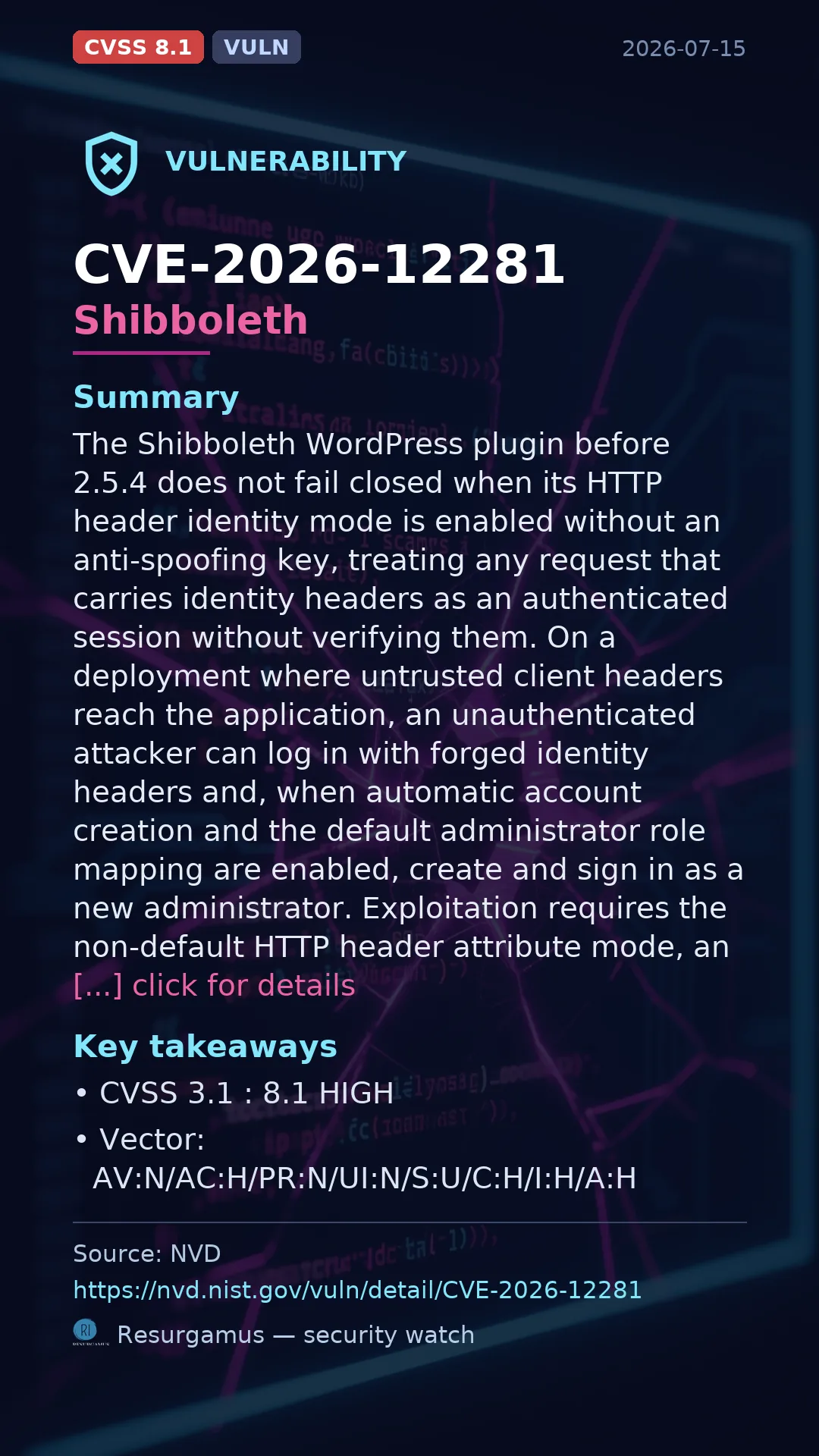 CVE-2026-12281 Shibboleth Vulnerability