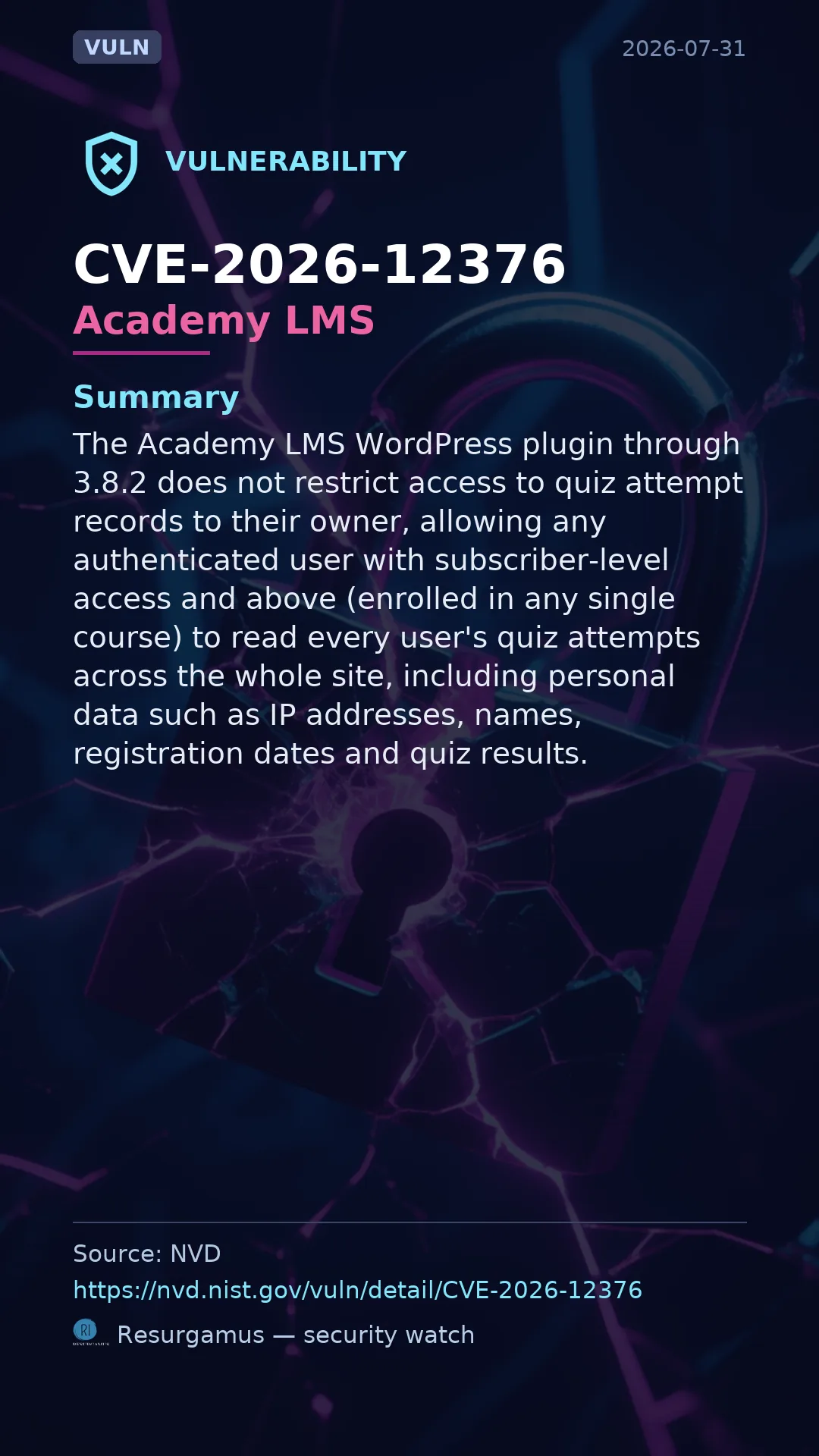CVE-2026-12376 Academy LMS Vulnerability