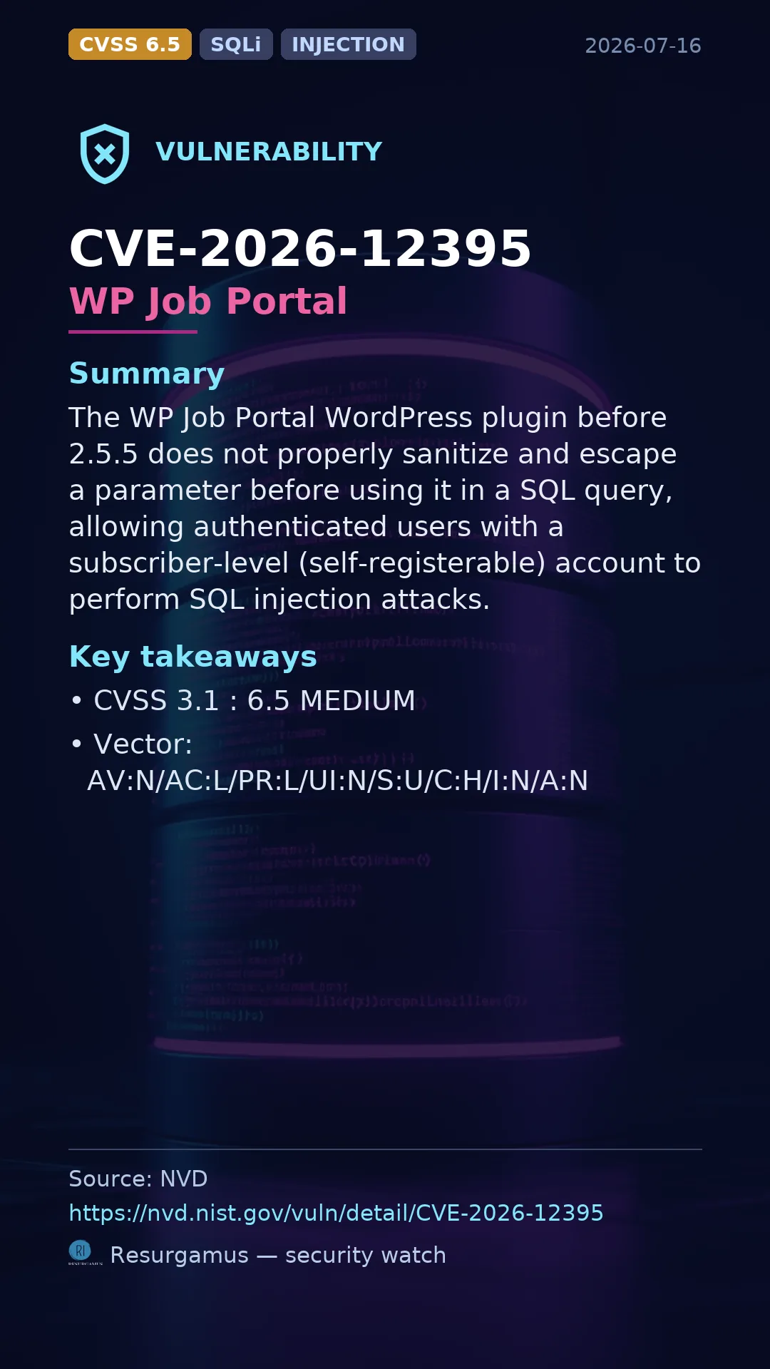 CVE-2026-12395 WP Job Portal Vulnerability