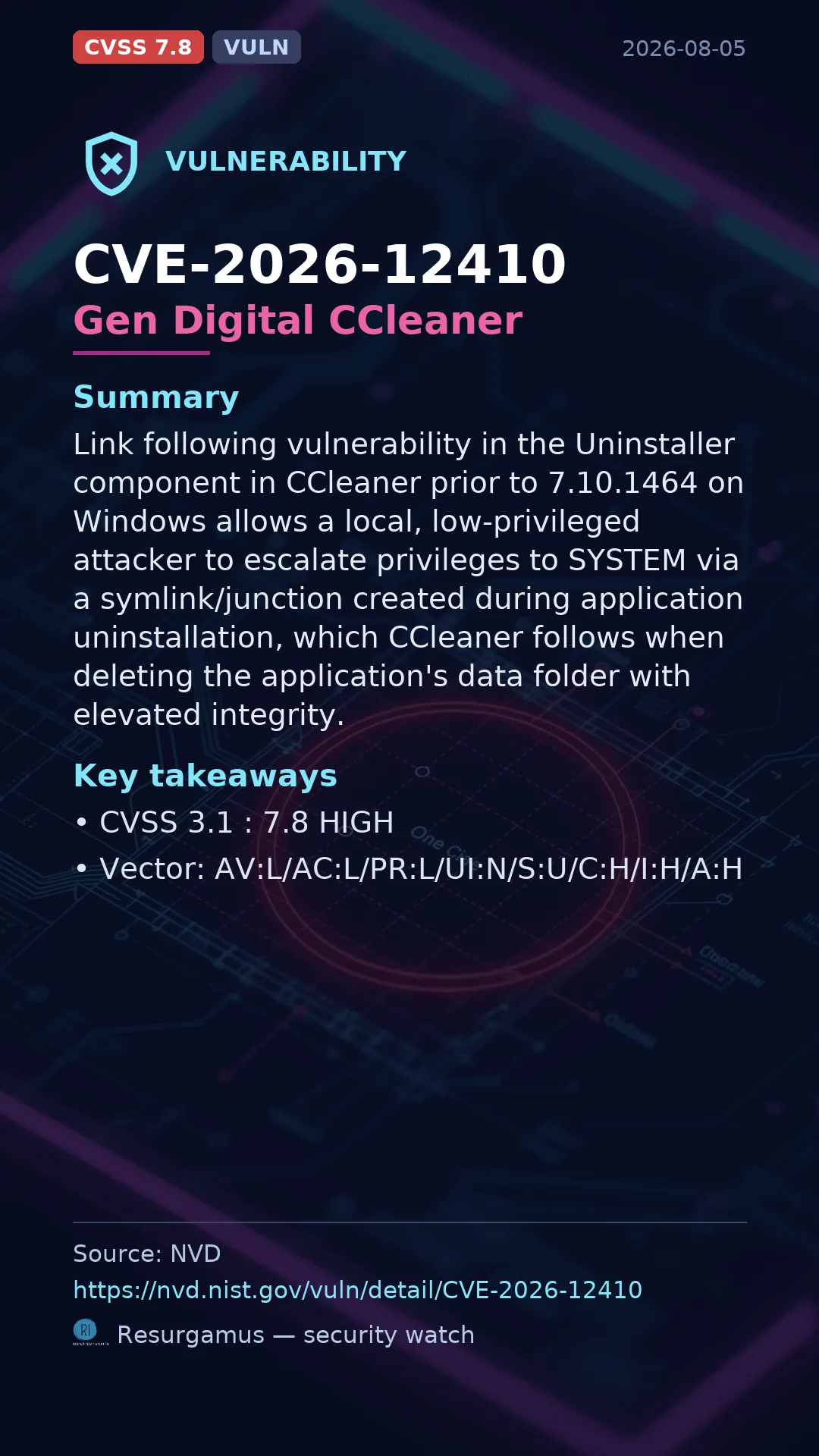 CVE-2026-12410 Gen Digital CCleaner Vulnerability