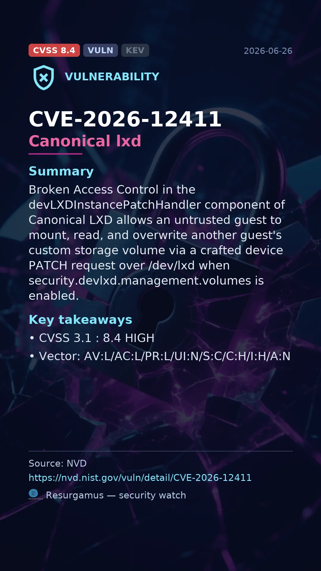 CVE-2026-12411 Canonical lxd Vulnerability