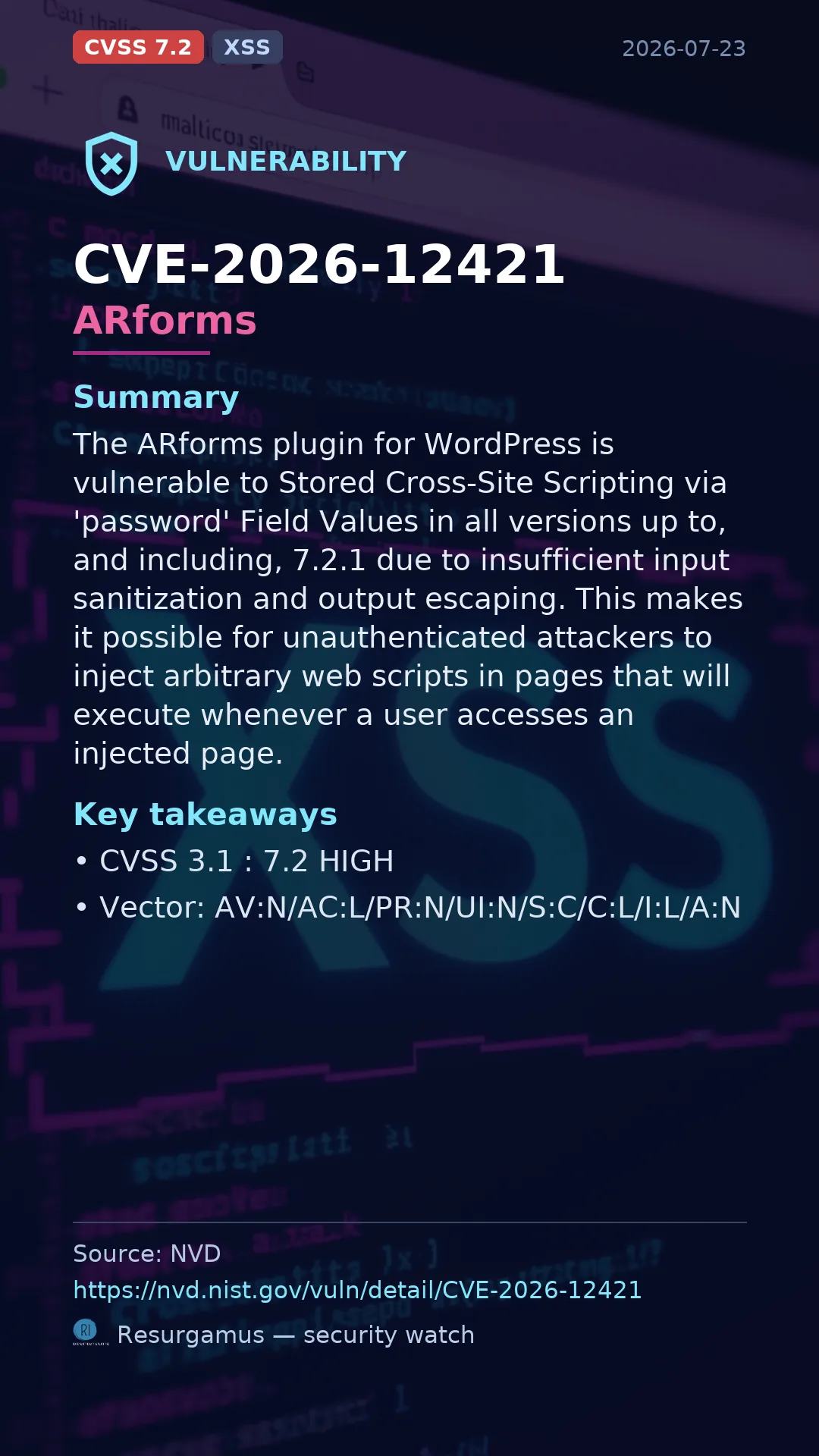 CVE-2026-12421 ARforms Vulnerability