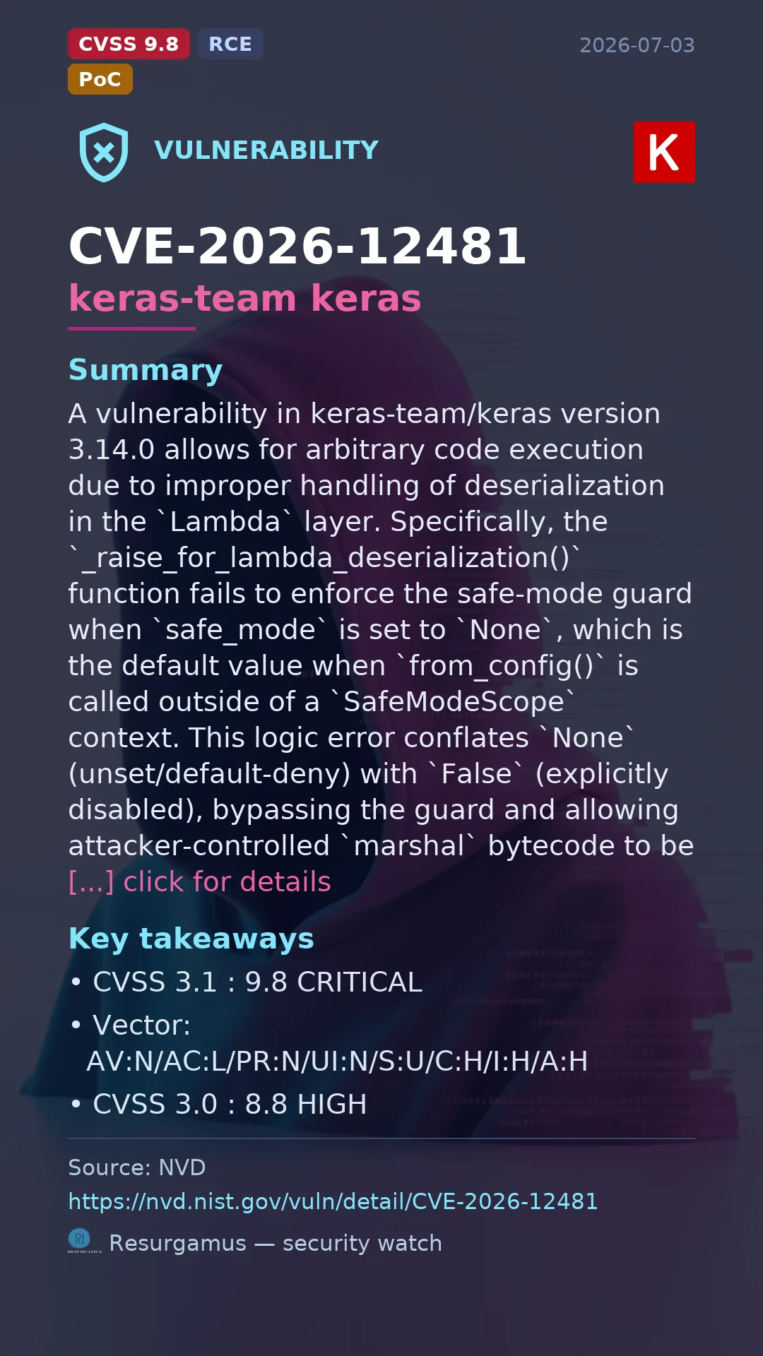 CVE-2026-12481 keras-team keras Vulnerability