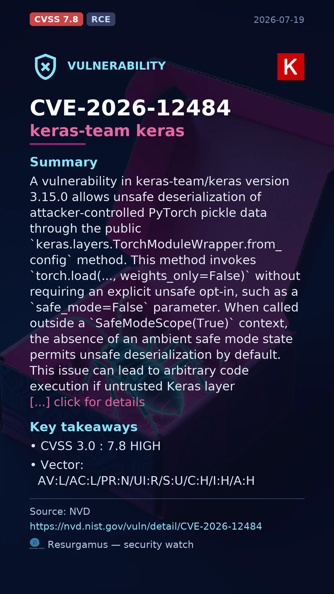 CVE-2026-12484 keras-team keras Vulnerability