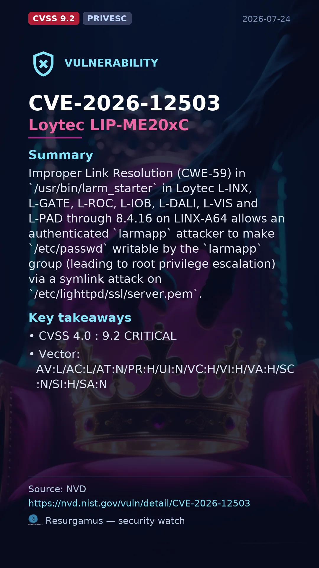 CVE-2026-12503 - Loytec LIP-ME20xC vulnerability