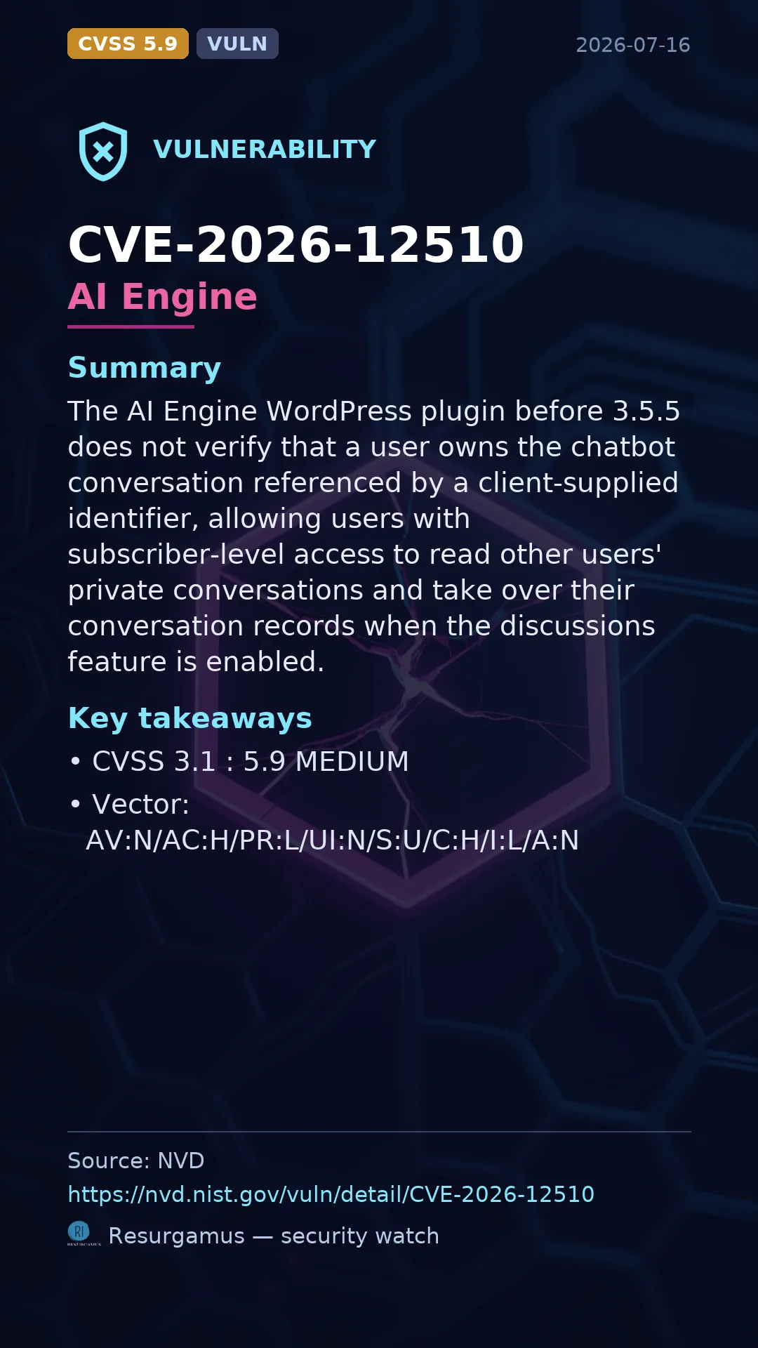 CVE-2026-12510 AI Engine Vulnerability