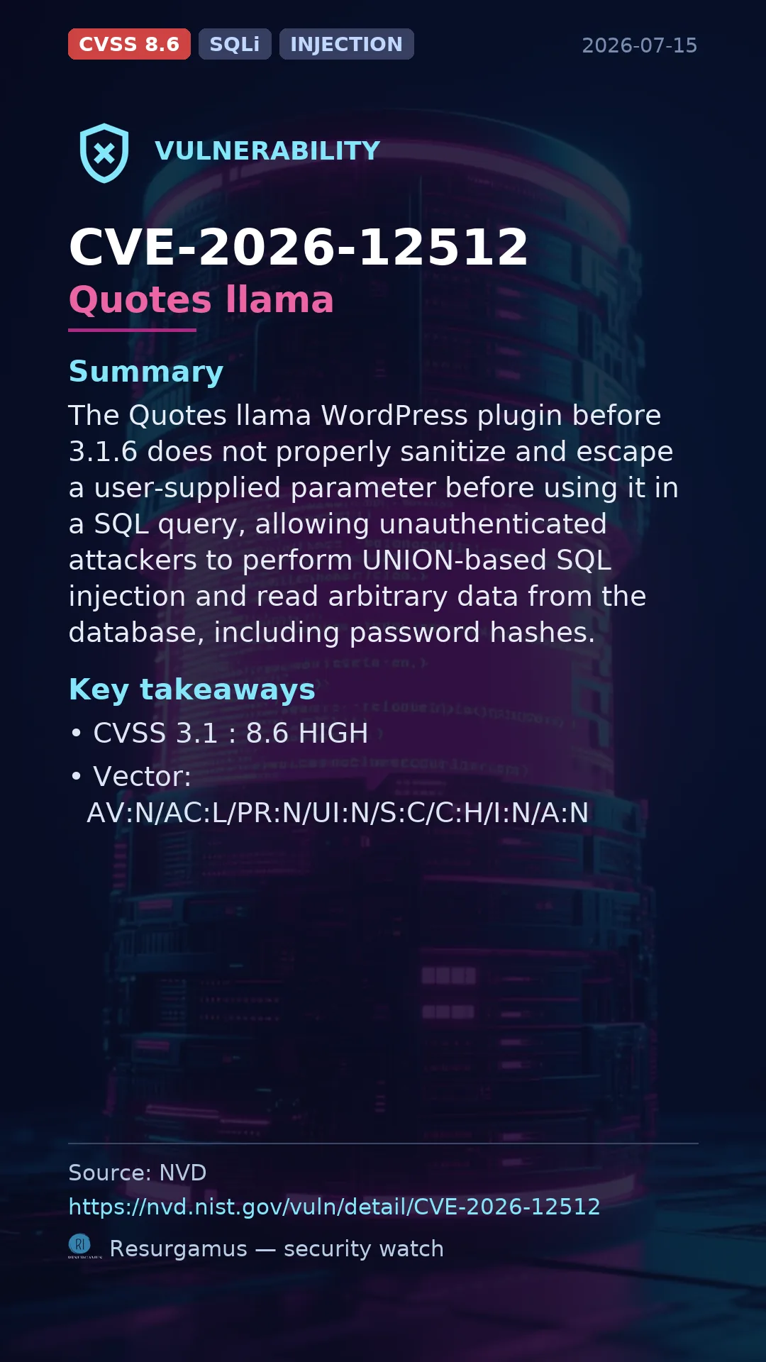 CVE-2026-12512 Quotes llama Vulnerability