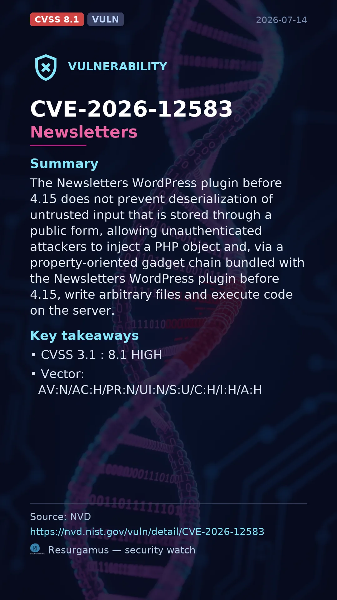 CVE-2026-12583 Newsletters Vulnerability