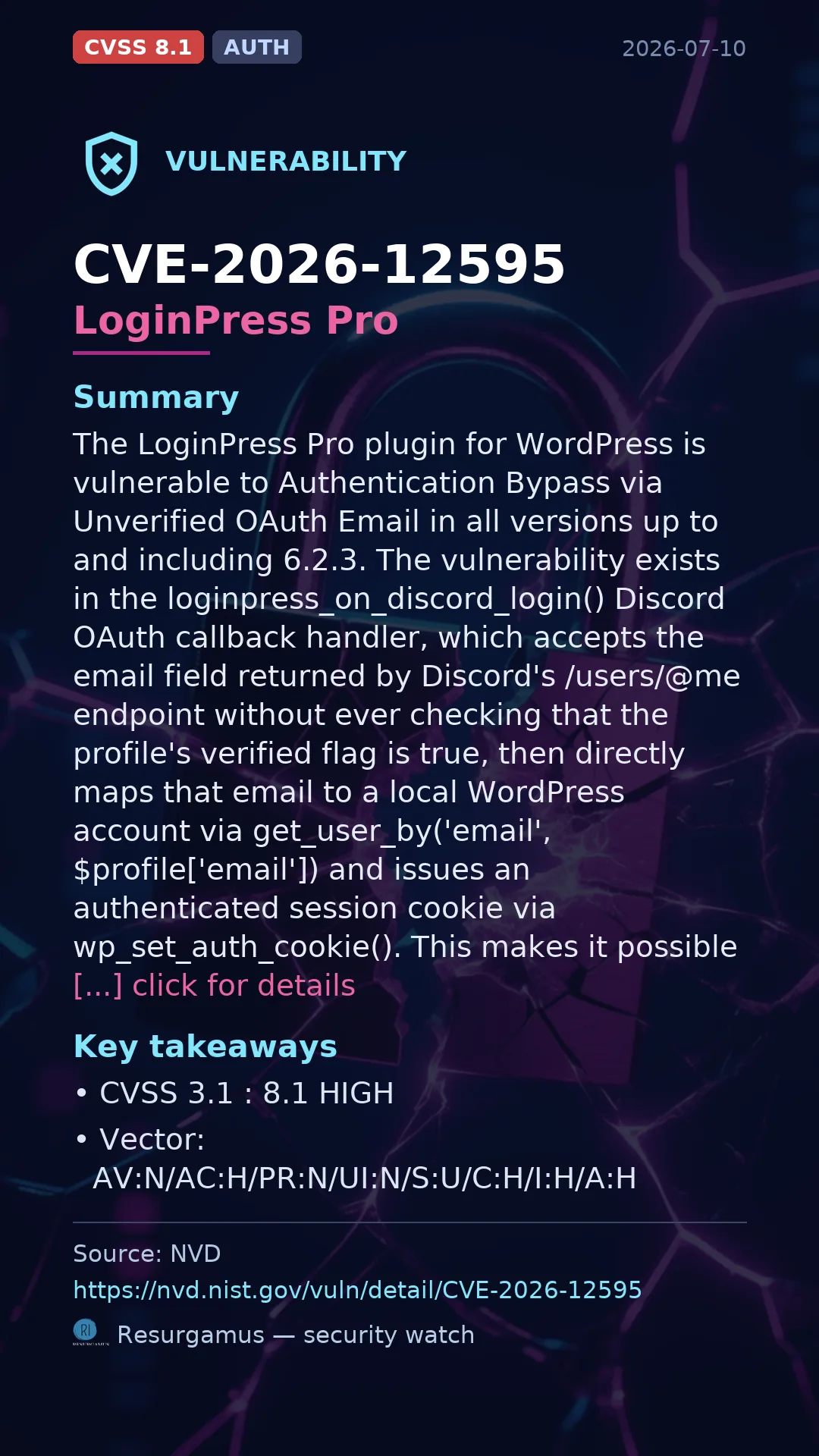 CVE-2026-12595 LoginPress Pro Vulnerability