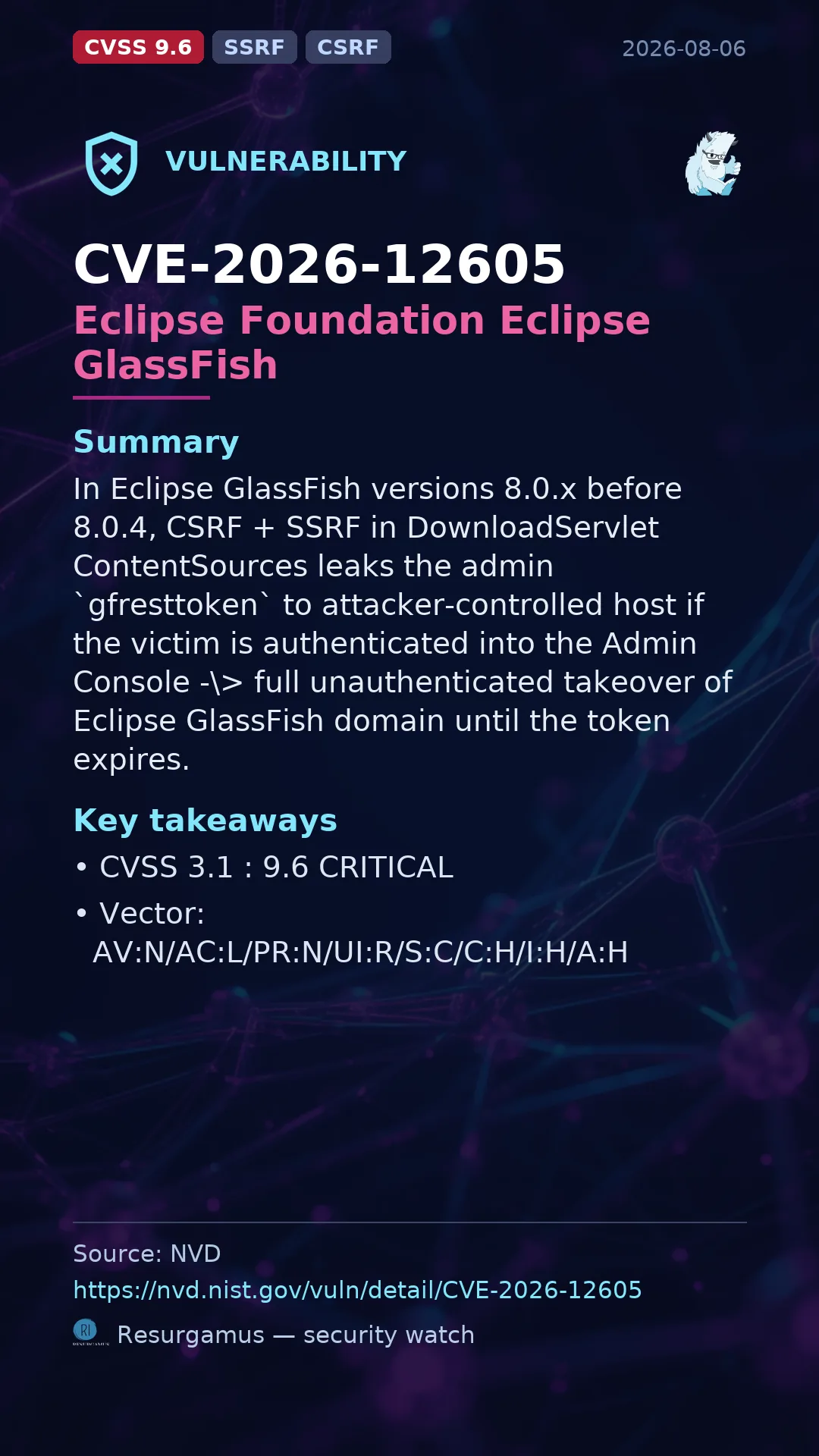 CVE-2026-12605 Eclipse Foundation Eclipse GlassFish Vulnerability