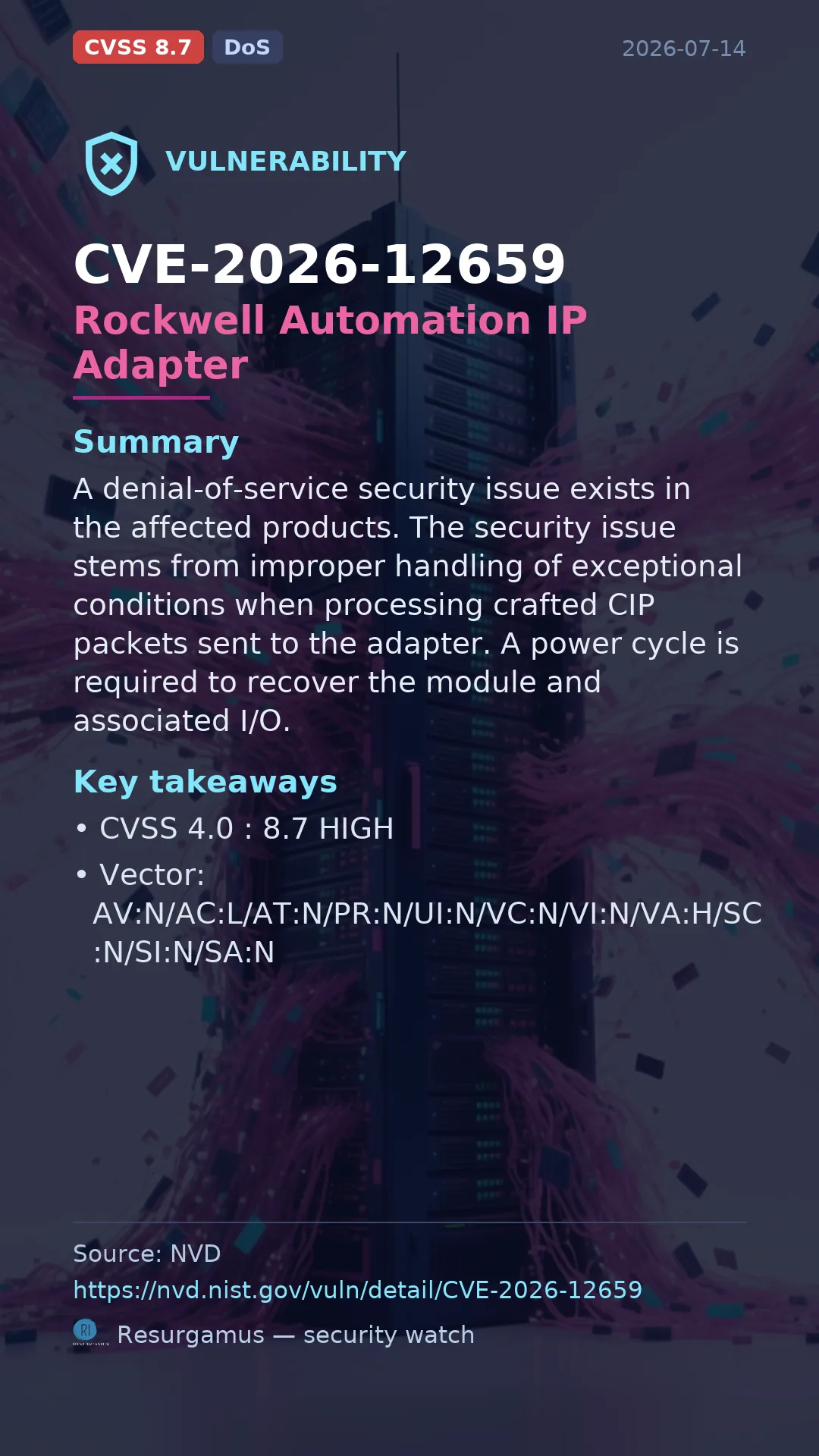 CVE-2026-12659 Rockwell Automation IP Adapter Vulnerability