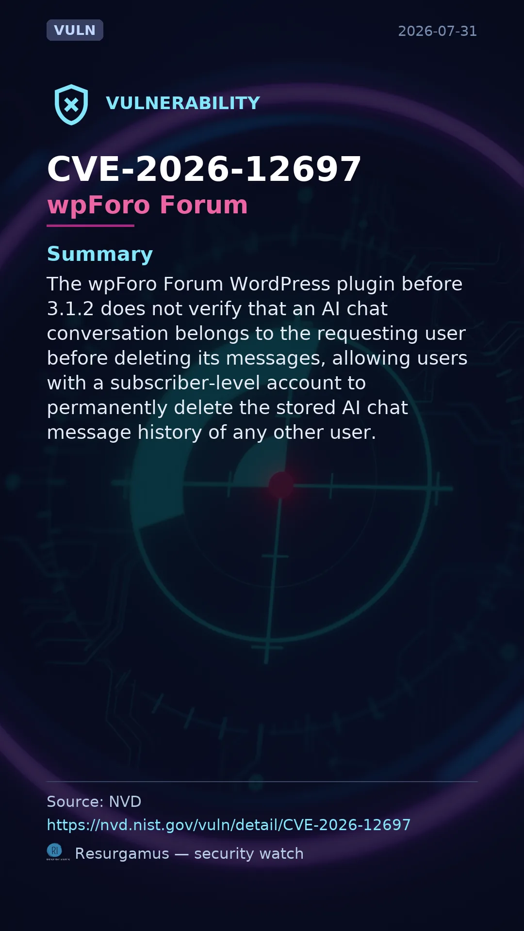 CVE-2026-12697 wpForo Forum Vulnerability