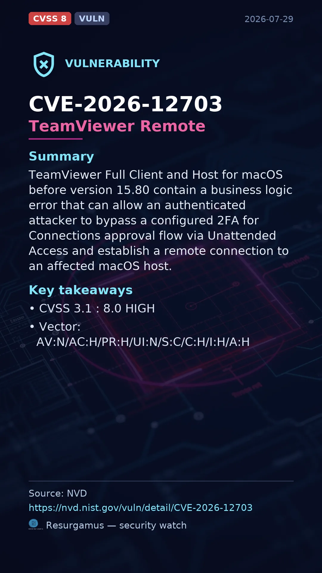 CVE-2026-12703 TeamViewer Remote Vulnerability