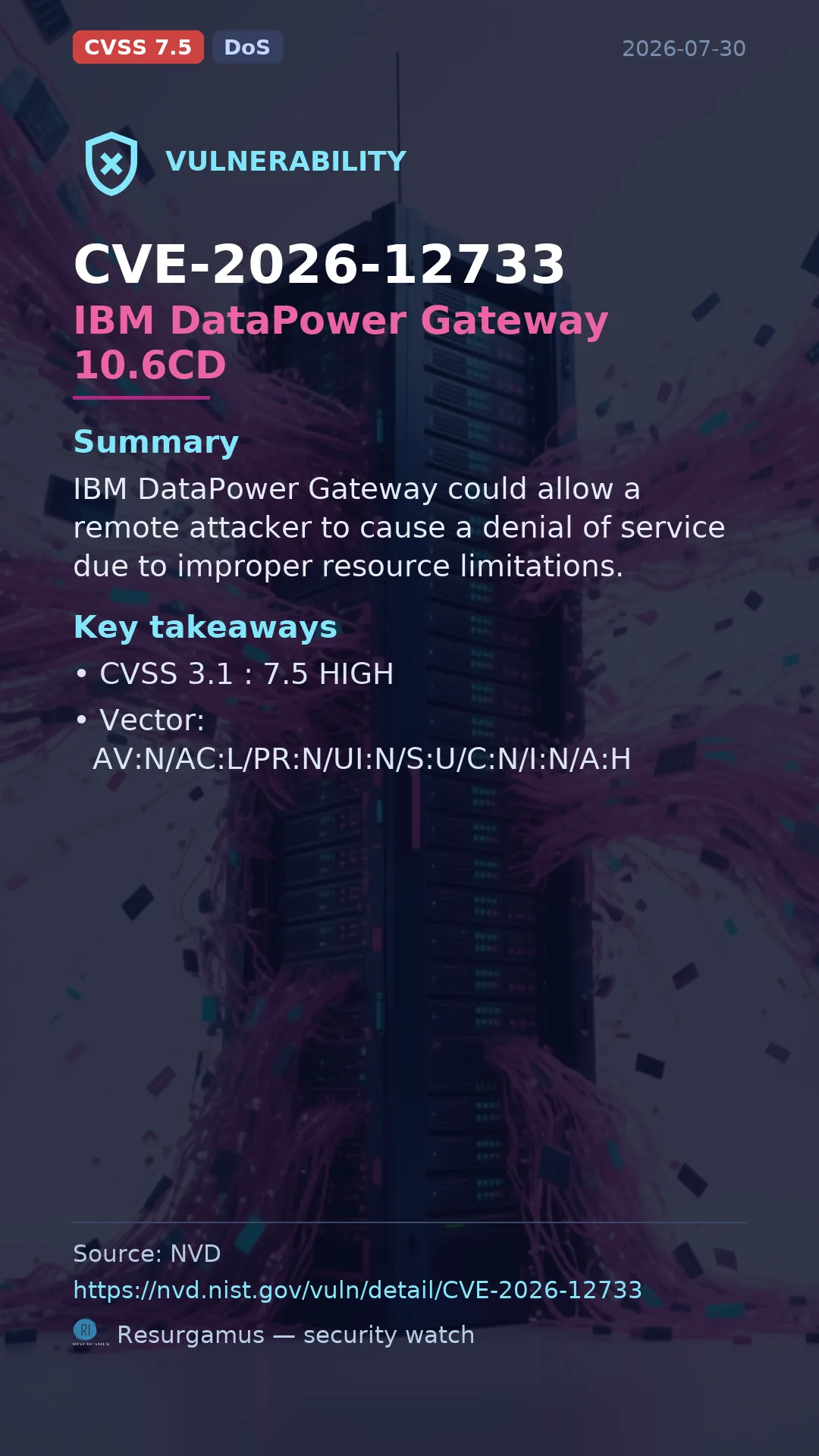 CVE-2026-12733 IBM DataPower Gateway 10.6CD Vulnerability