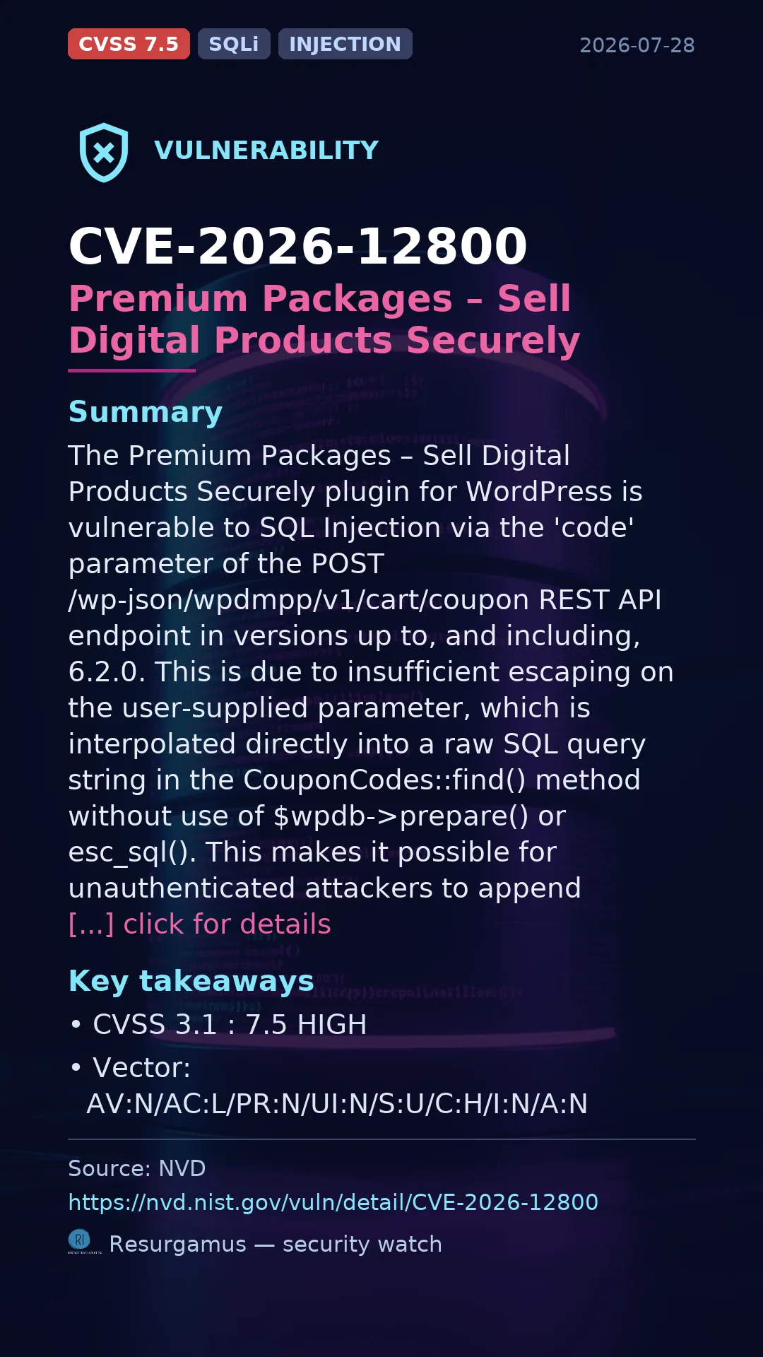 CVE-2026-12800 Premium Packages – Sell Digital Products Vulnerability